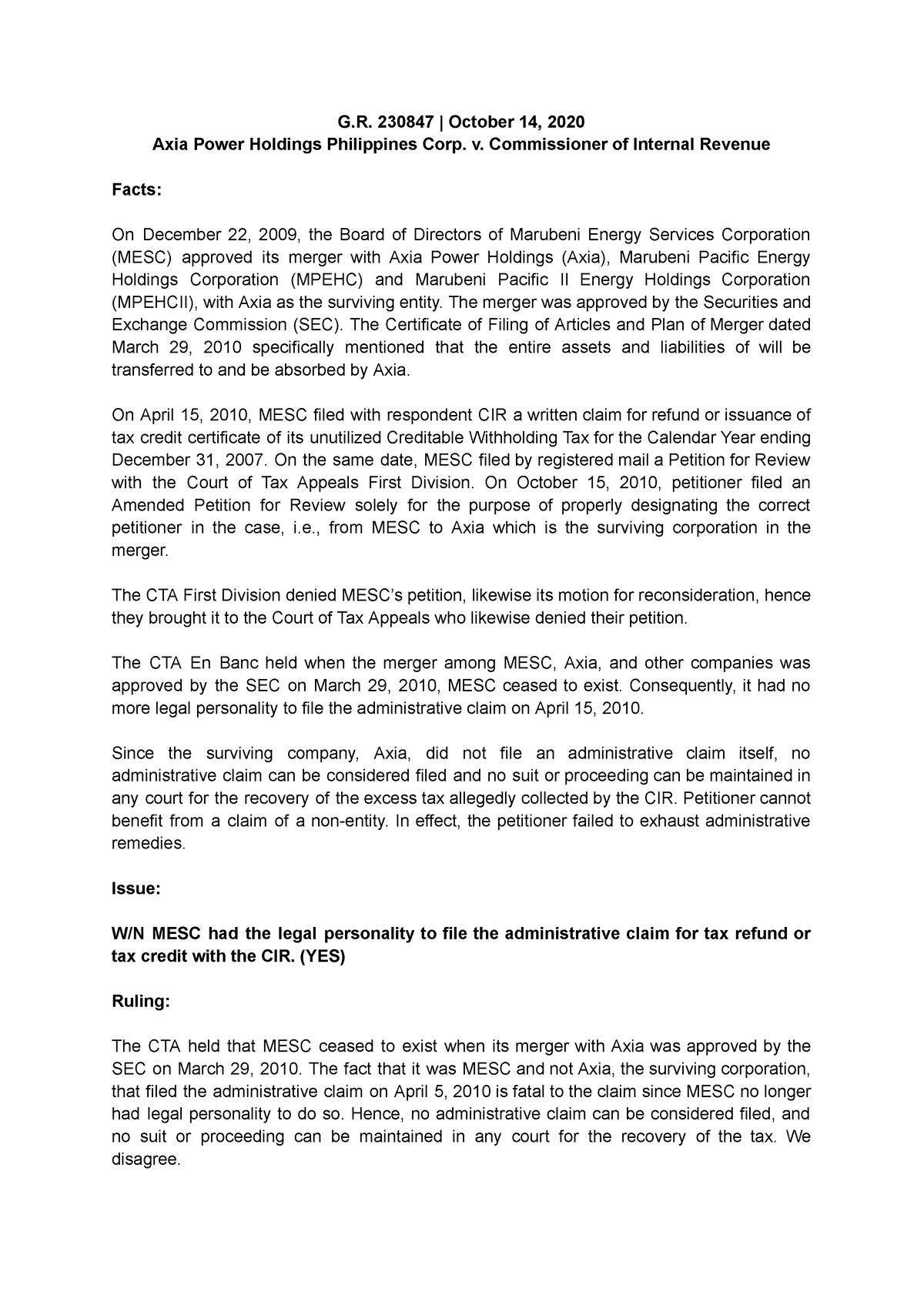 Axia Power Holdings Philippines Corp. v. Commissioner of Internal ...