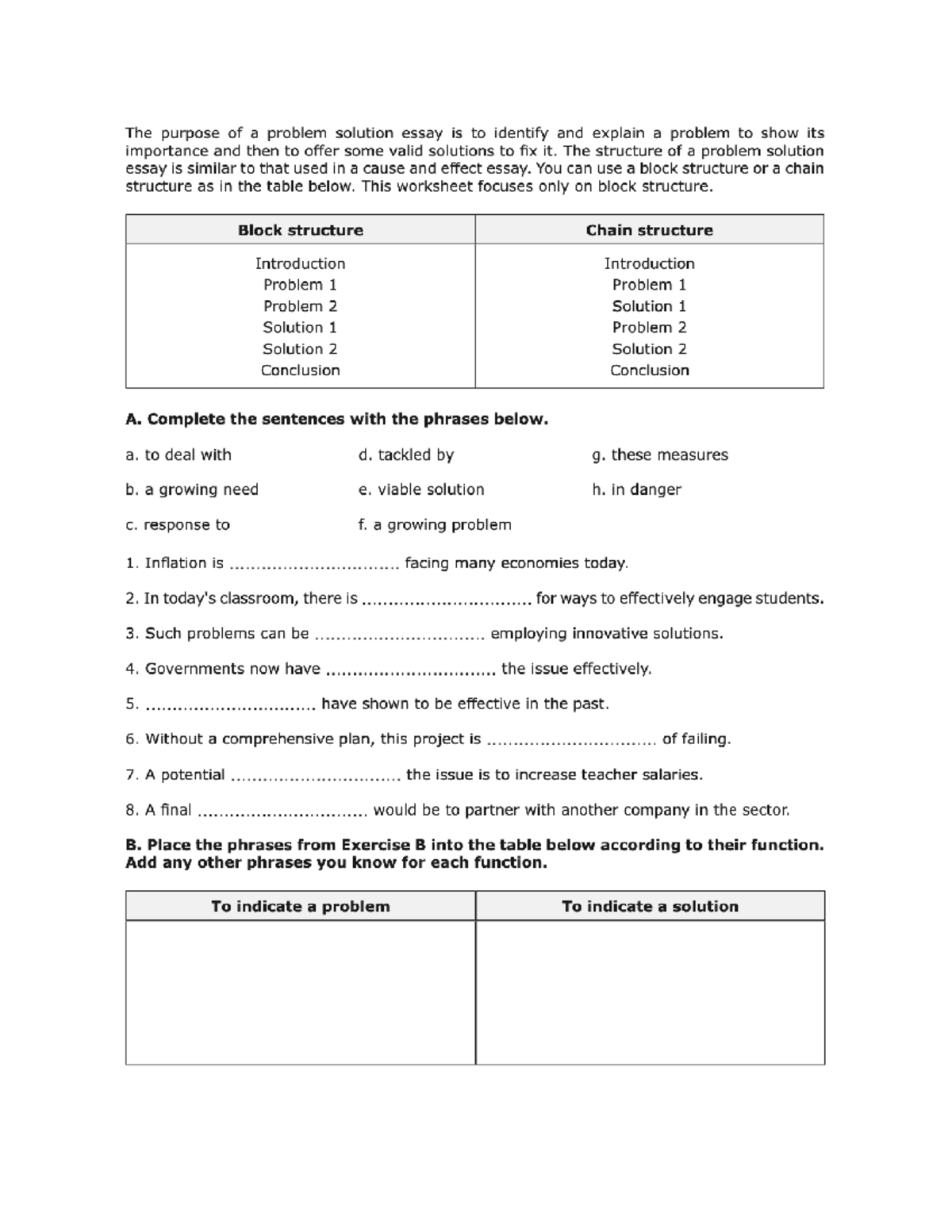 Problem-Solution Worksheet - Academic Wrting - Studocu