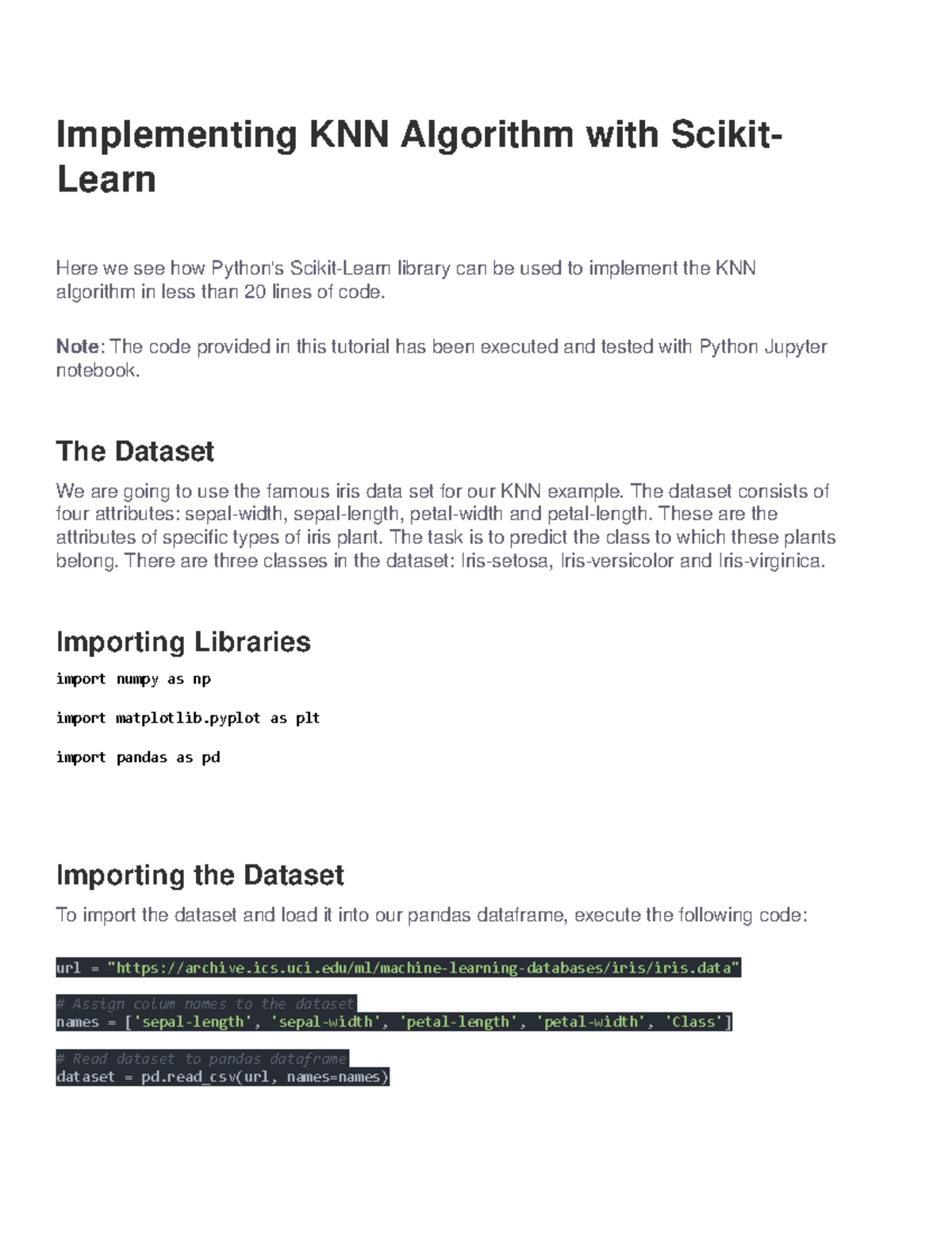 K-Nearest Neighbor Code Explained - Impl ementi ng KNN Algori thm with ...
