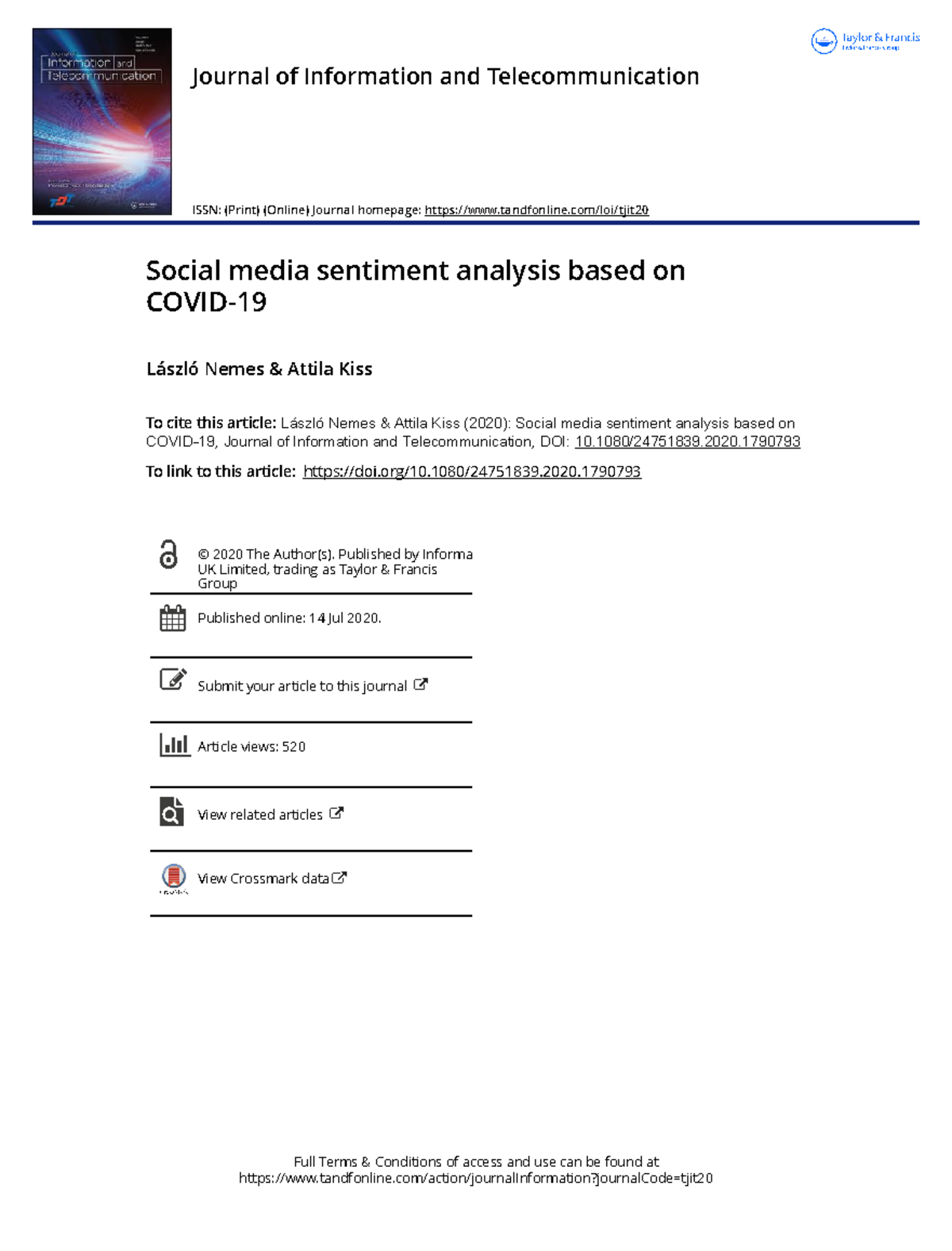 Social media sentiment analysis based on Covid 19 - Full Terms ...