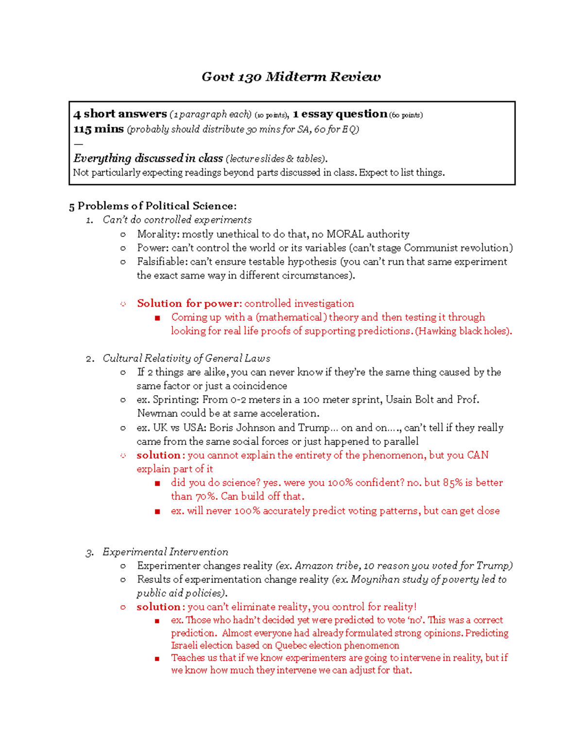 Newman Midterm review - Govt 130 Midterm Review 4 short answers (1 ...