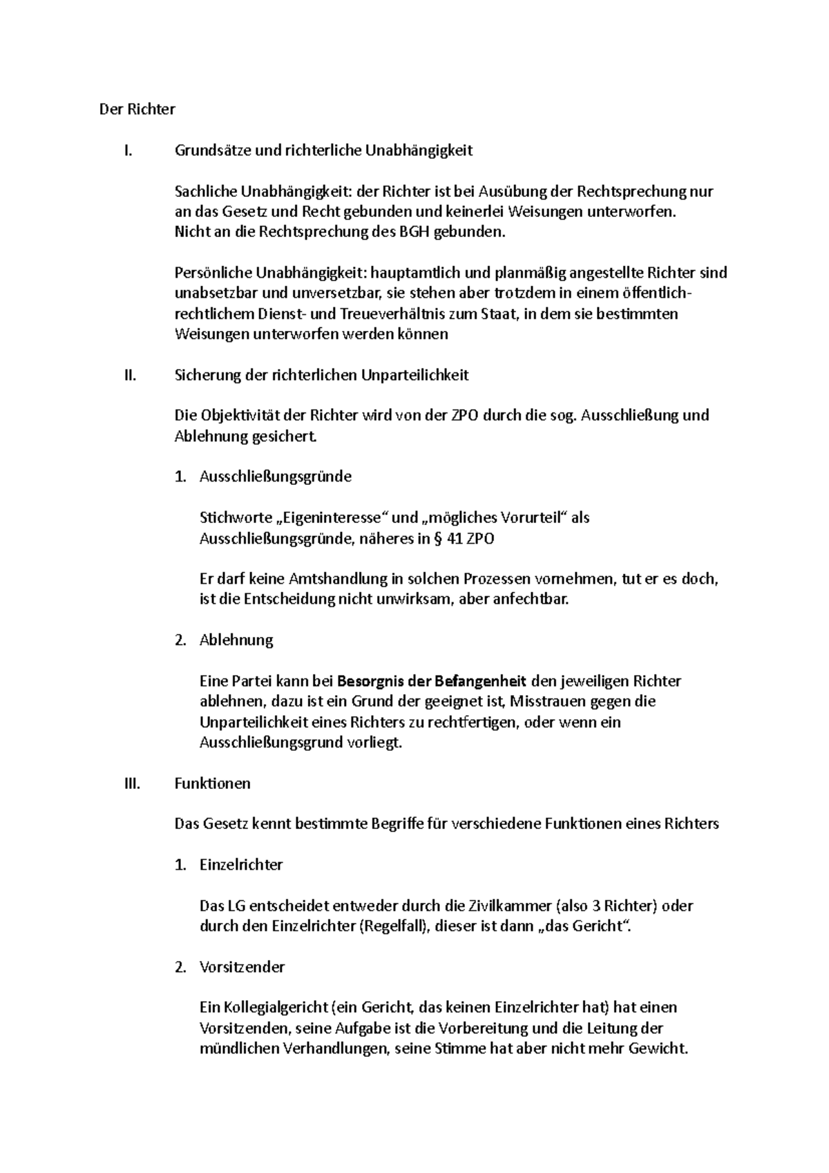 Sachliche Und örtliche Zuständigkeit ZPO Grundbegriffe - Der Richter I. Grundsätze und richterliche