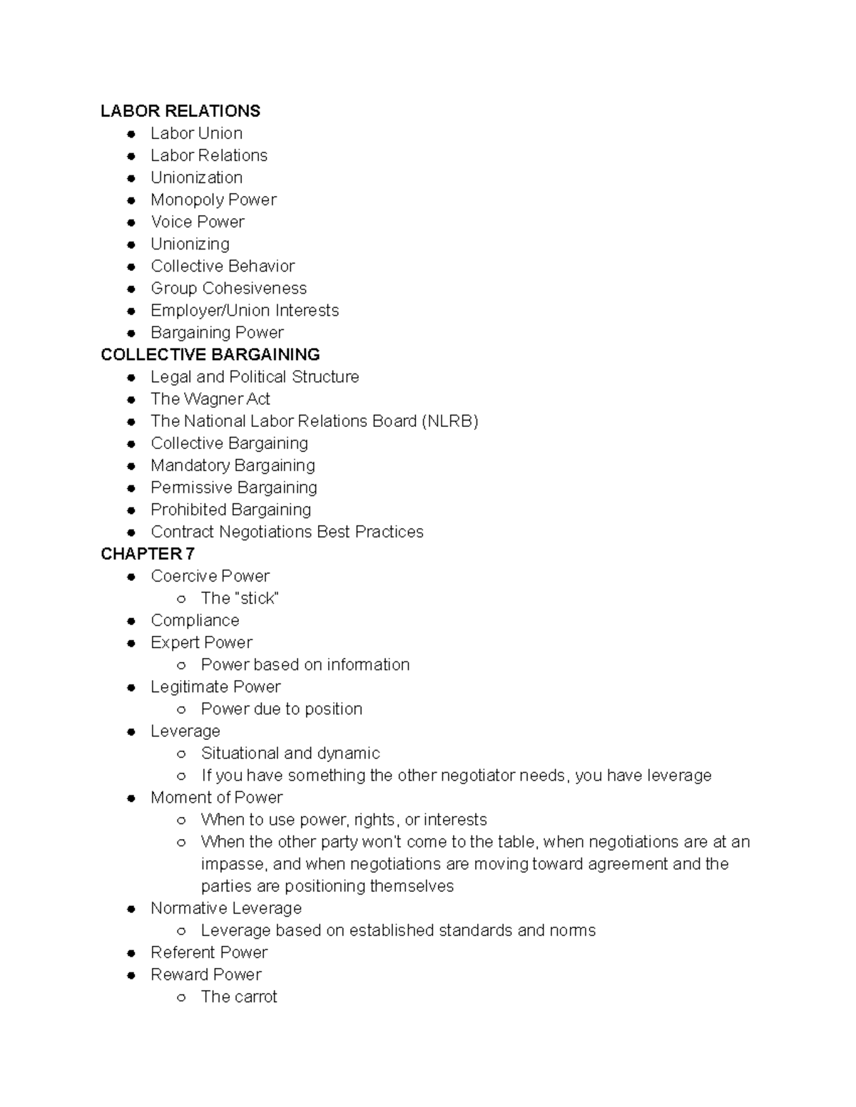 Final Lecture Notes All LABOR RELATIONS Labor Union Labor Relations