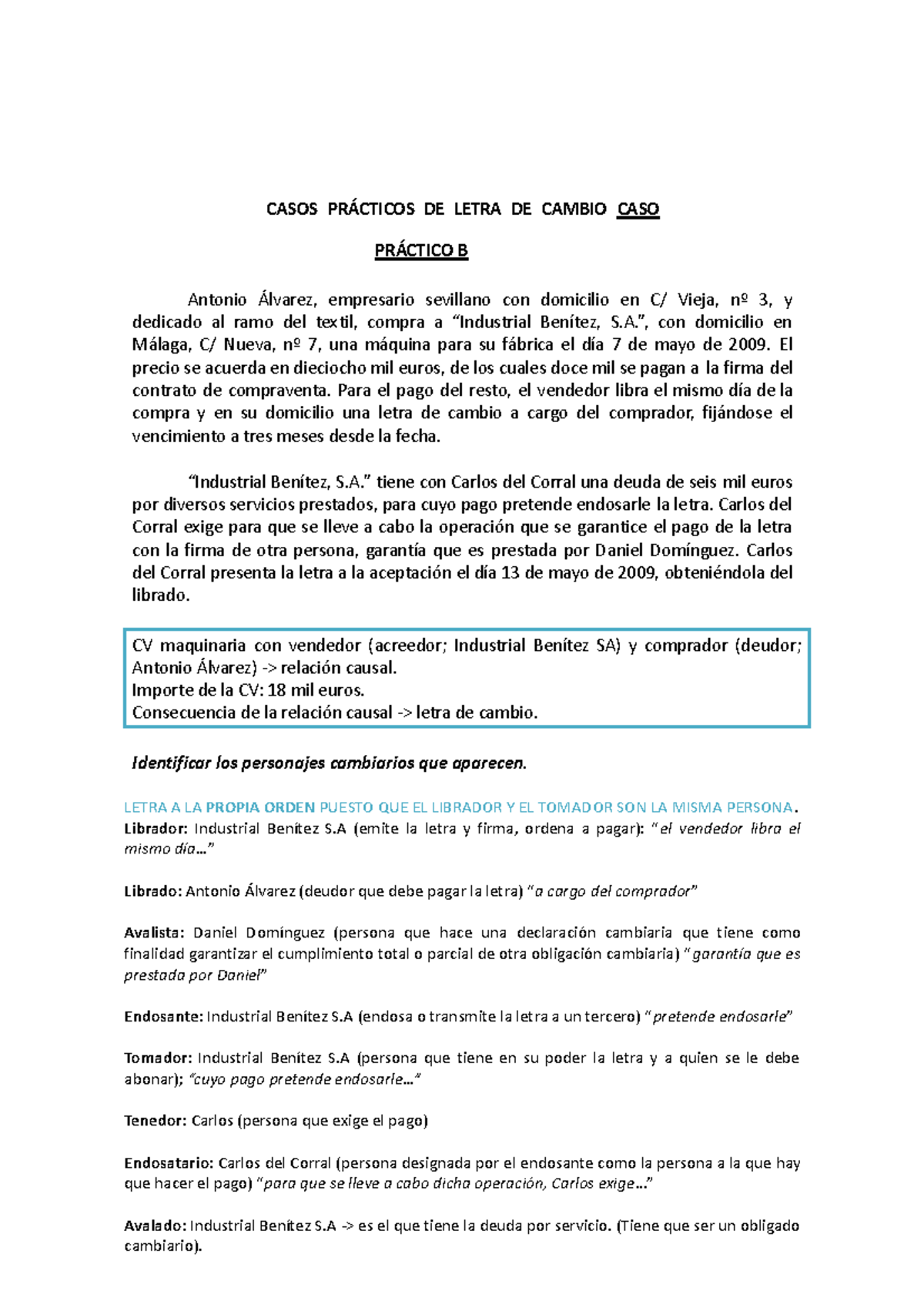 Caso B Letra De Cambio - Casos - CASOS PRÁCTICOS DE LETRA DE CAMBIO ...