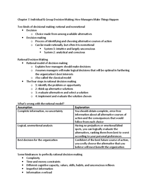 Notes Exam 2 - Management - Chapter 5: Planning and Goal Setting Goal ...