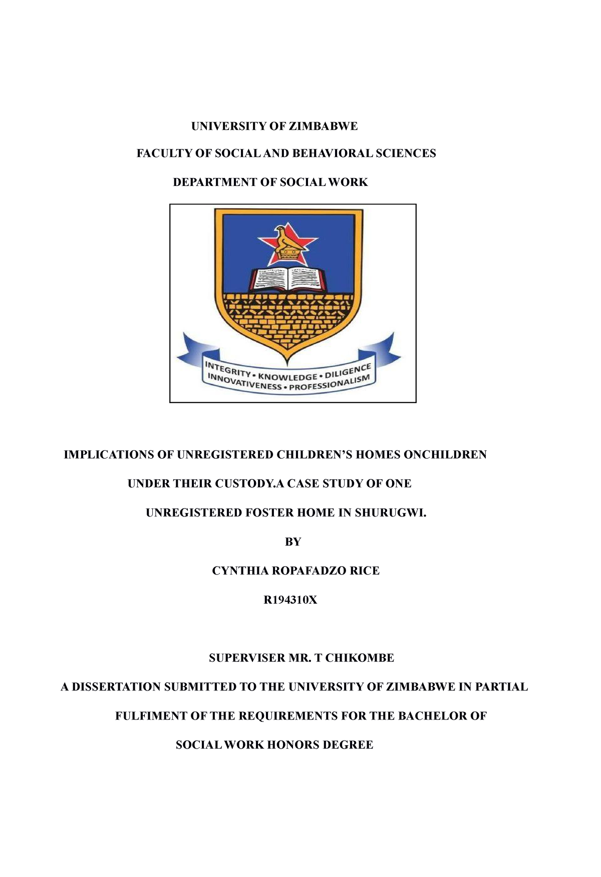 dissertation topics in social work in zimbabwe