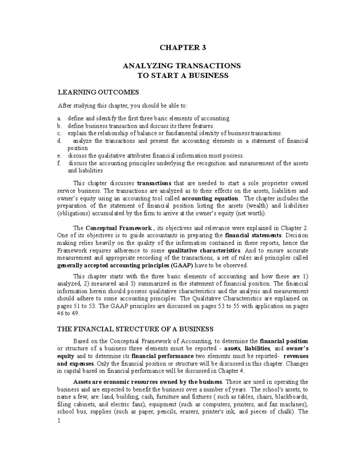 CHpater-3 2 - Find - CHAPTER 3 ANALYZING TRANSACTIONS TO START A ...