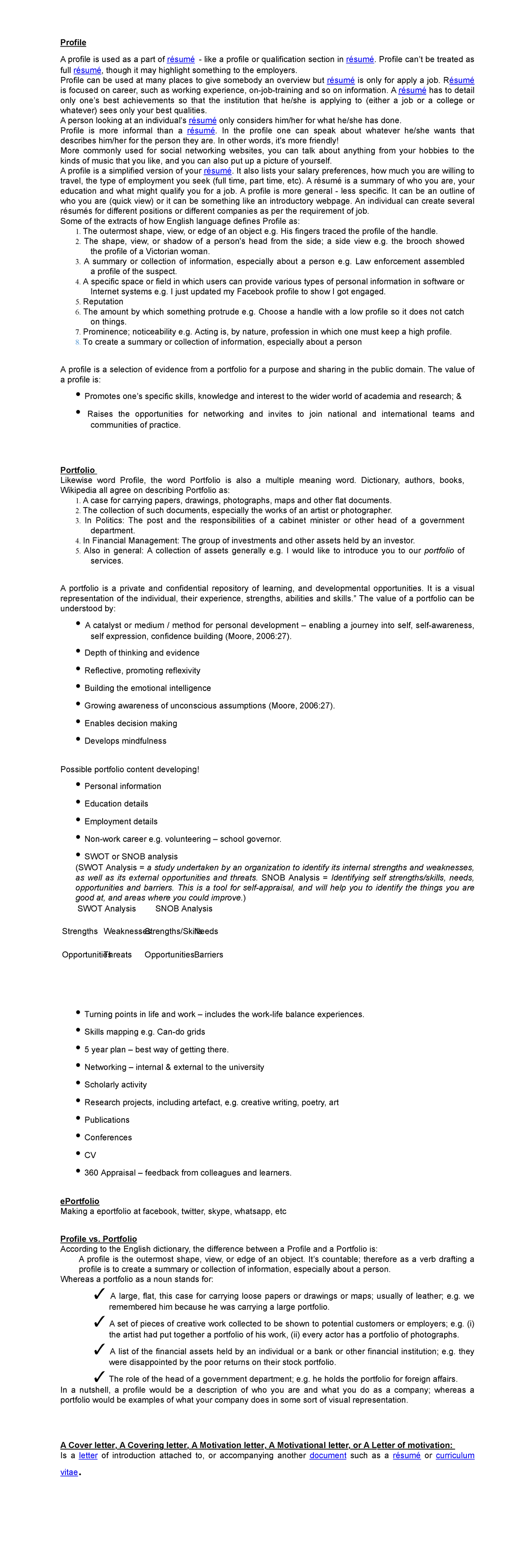 Profile & Portfolio - Lecture notes of English. - Profile A profile is ...