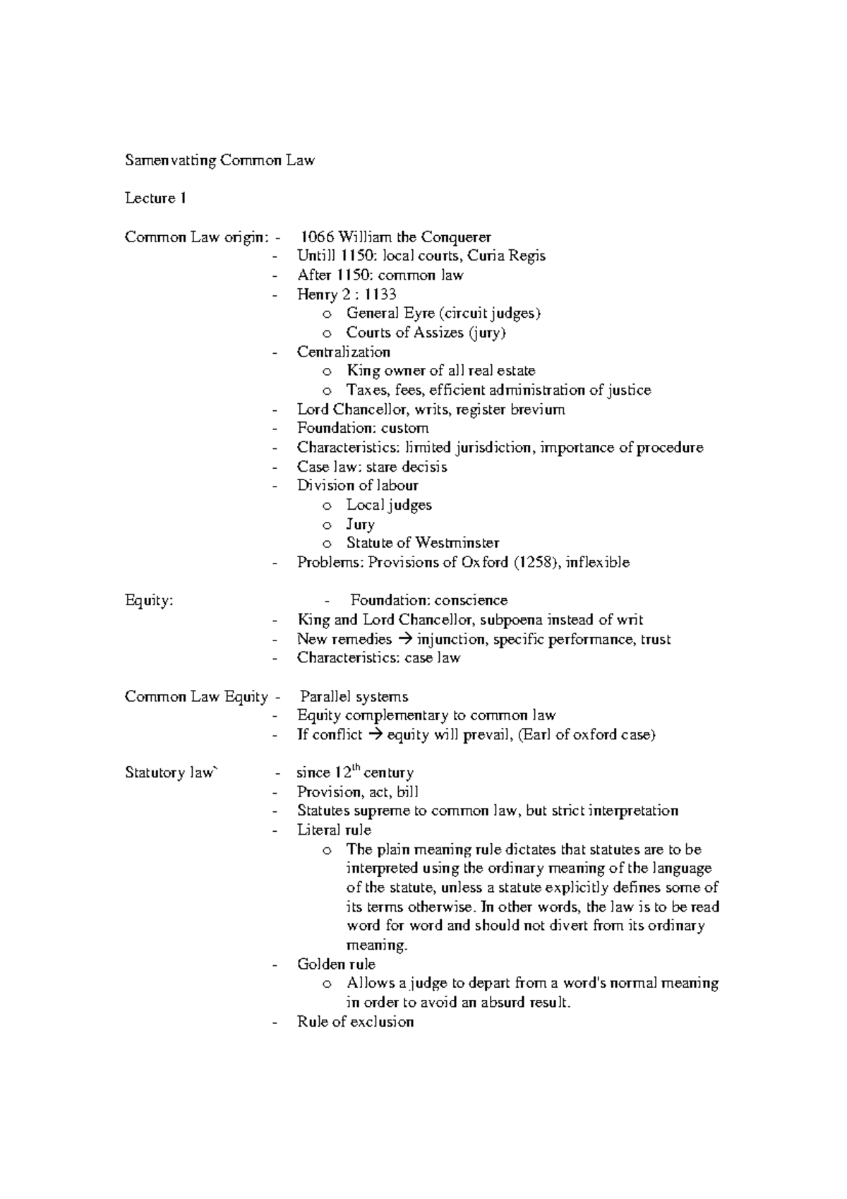 summary-introduction-to-common-law-samenvatting-common-law-lecture-1