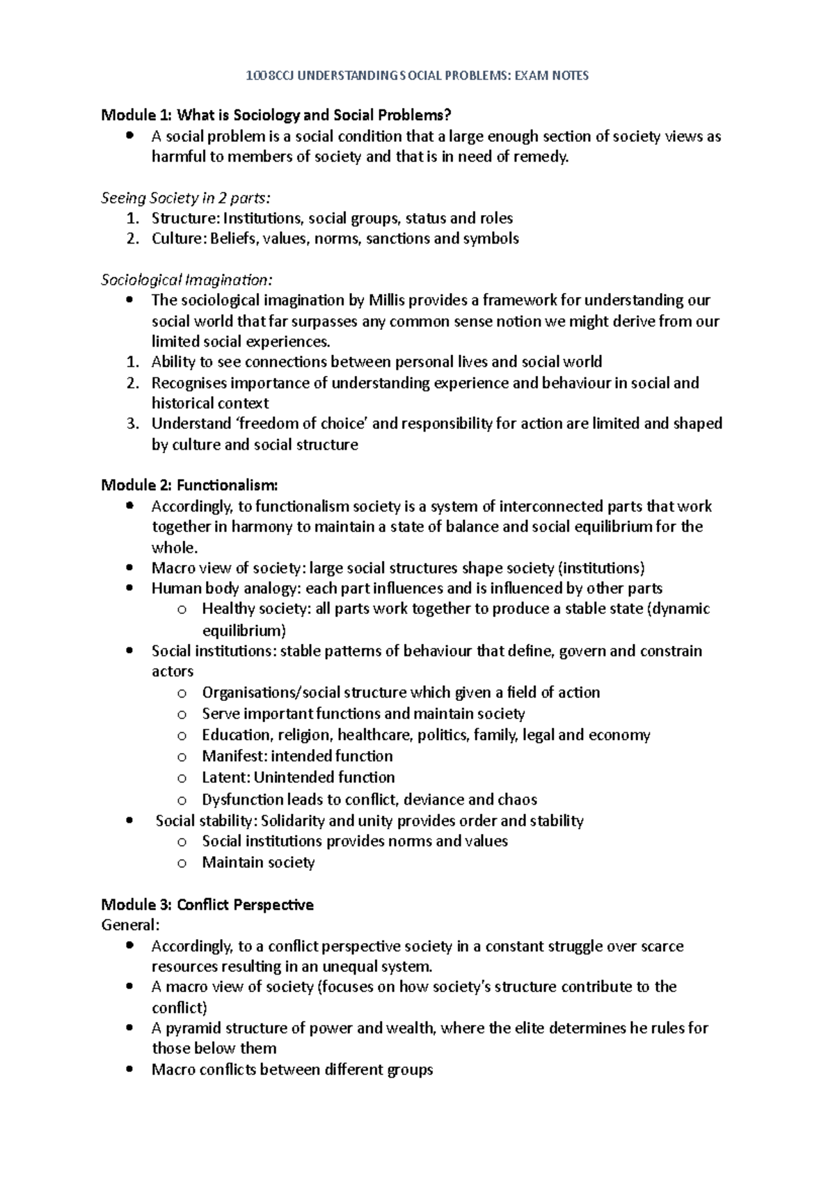 1008CCJ - Exam Notes - Module 1: What Is Sociology And Social Problems ...