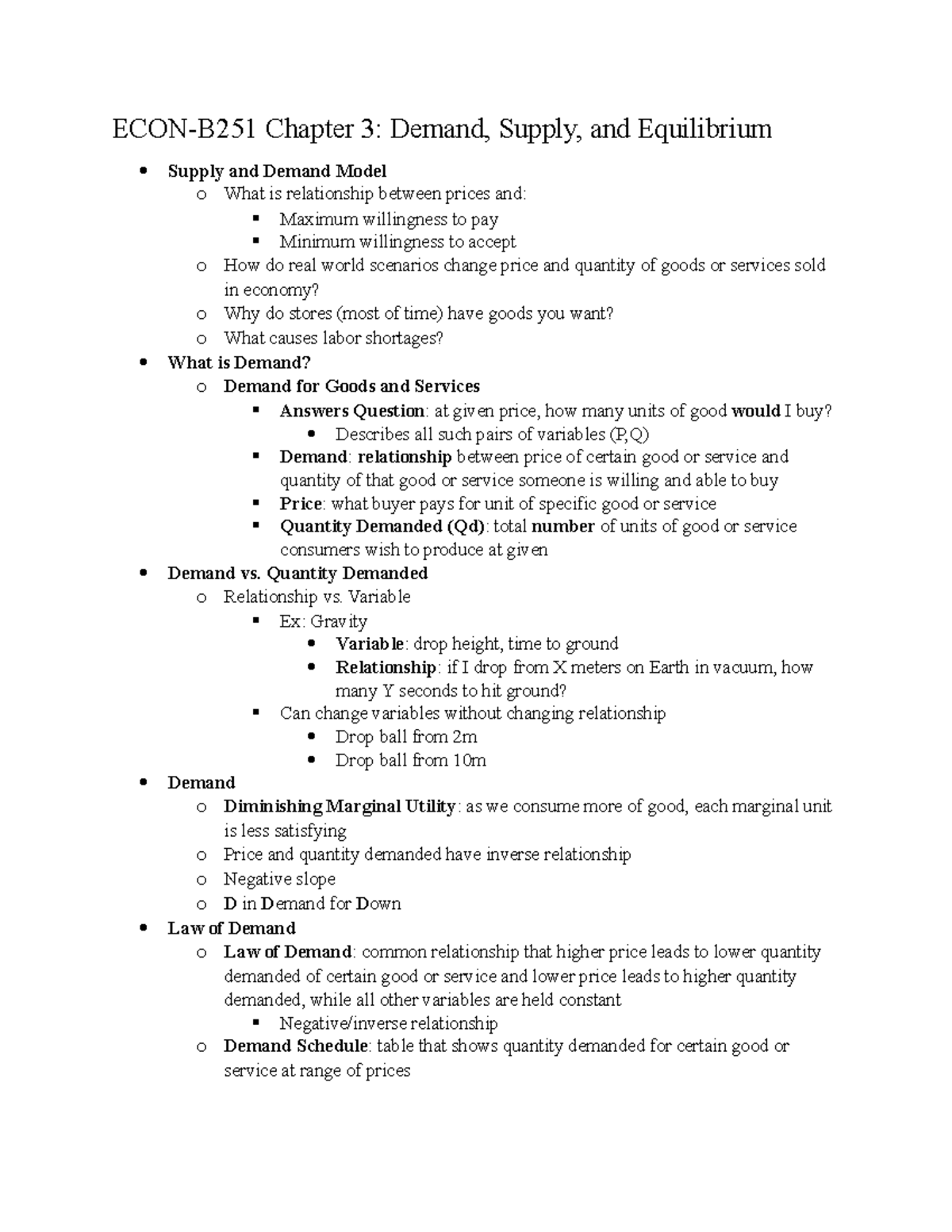 ECON-B251 Chapter 3 Demand, Supply, And Equilibrium - ECON-B251 Chapter 3: Demand, Supply, And ...