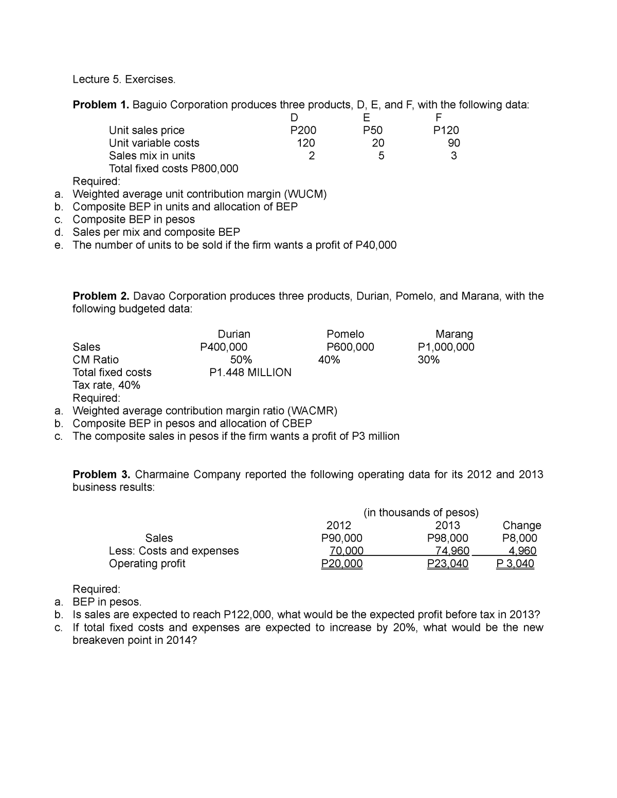 5755384 1 lecture-5-exercises and problems - Lecture 5. Exercises