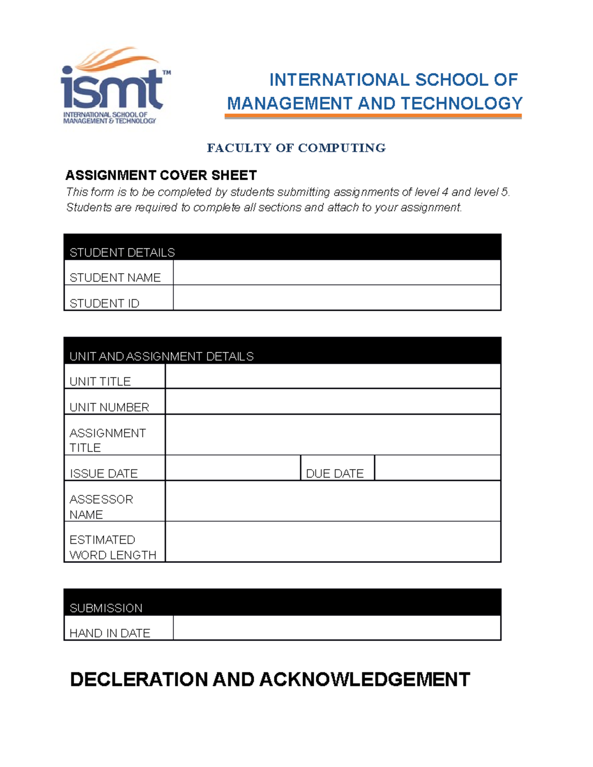 monash university assignment cover sheet