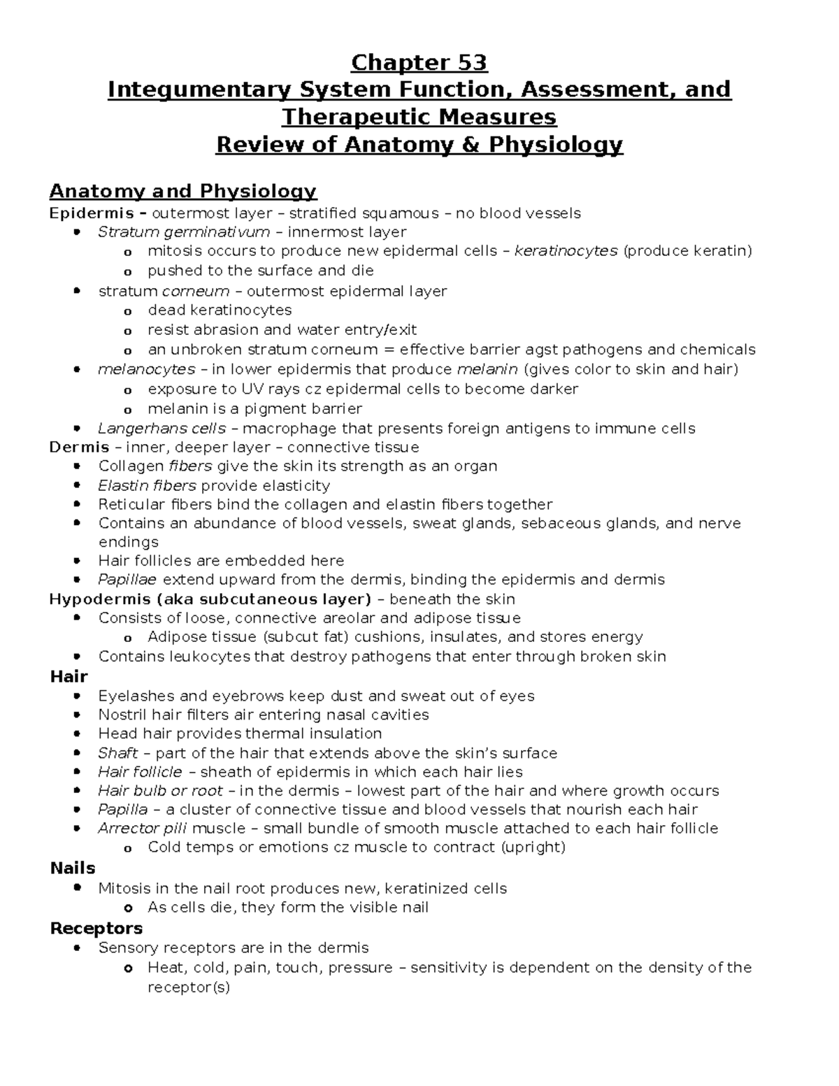 MSII Chapter 53 Ch 53 outline Chapter 53 Integumentary System