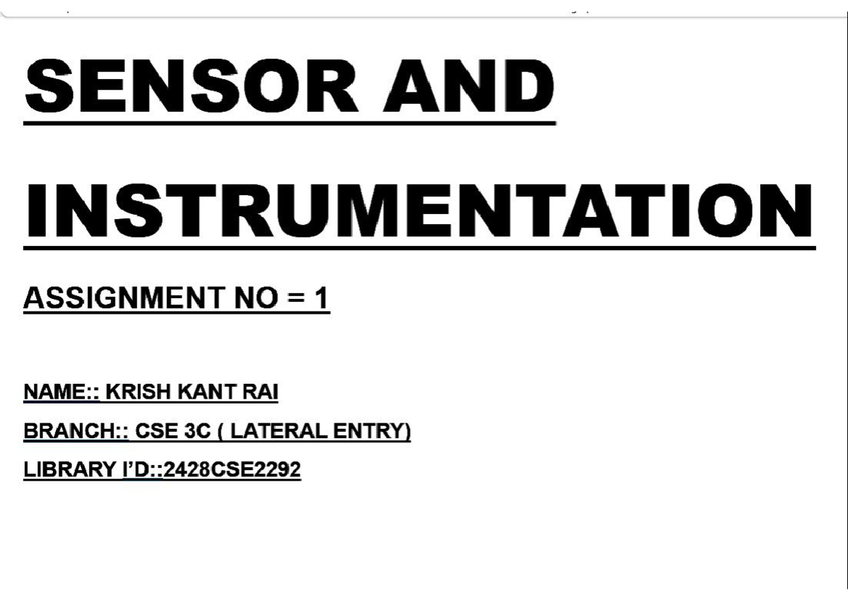 SNI l - IMPORTANT TOPIC - SENSOR AND INSTRUMENTATION ASSIGNMENT NO 1 ...