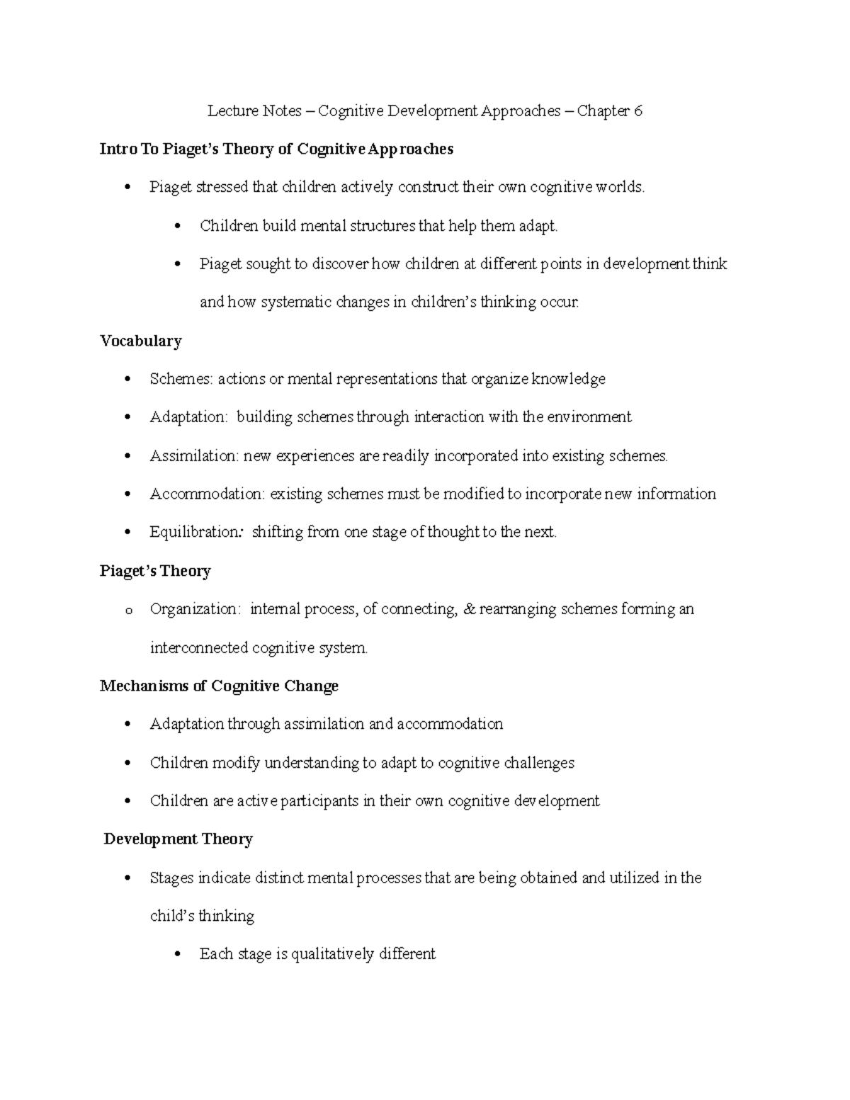 Cognitive Development Approaches – Chapter 6 - Lecture Notes ...