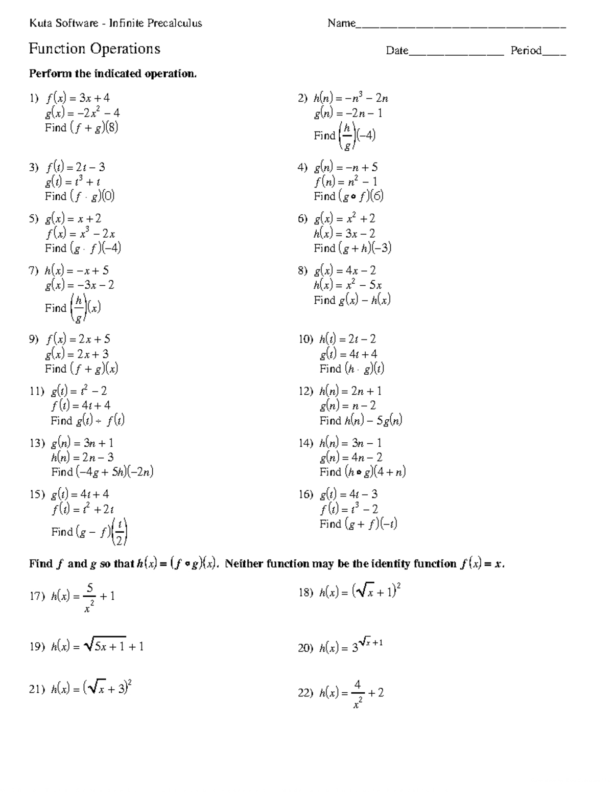 01 - Function Operations worksheets with solution key - bs Administration  management - Studocu
