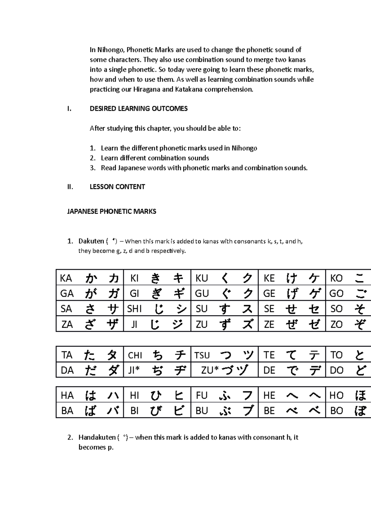 FL 3 - lecture notes - In Nihongo, Phonetic Marks are used to change ...