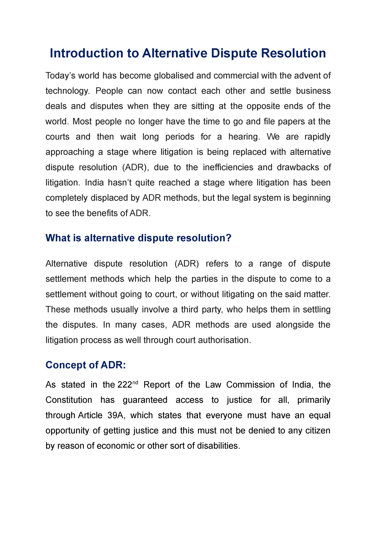 ADR - Materials - Important - Introduction To Alternative Dispute ...