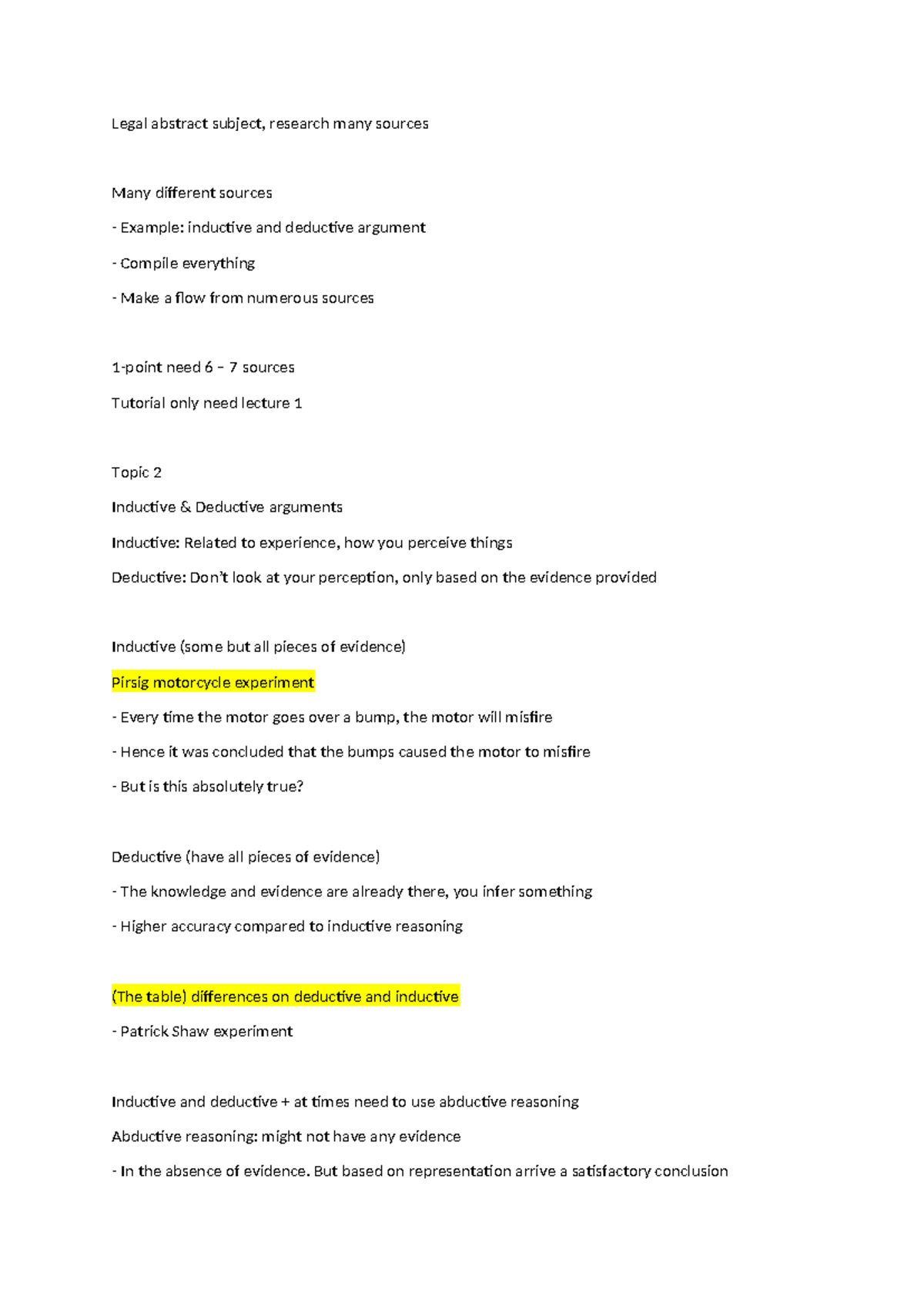 Legal Method W2 - Many different sources - Example: inductive and ...