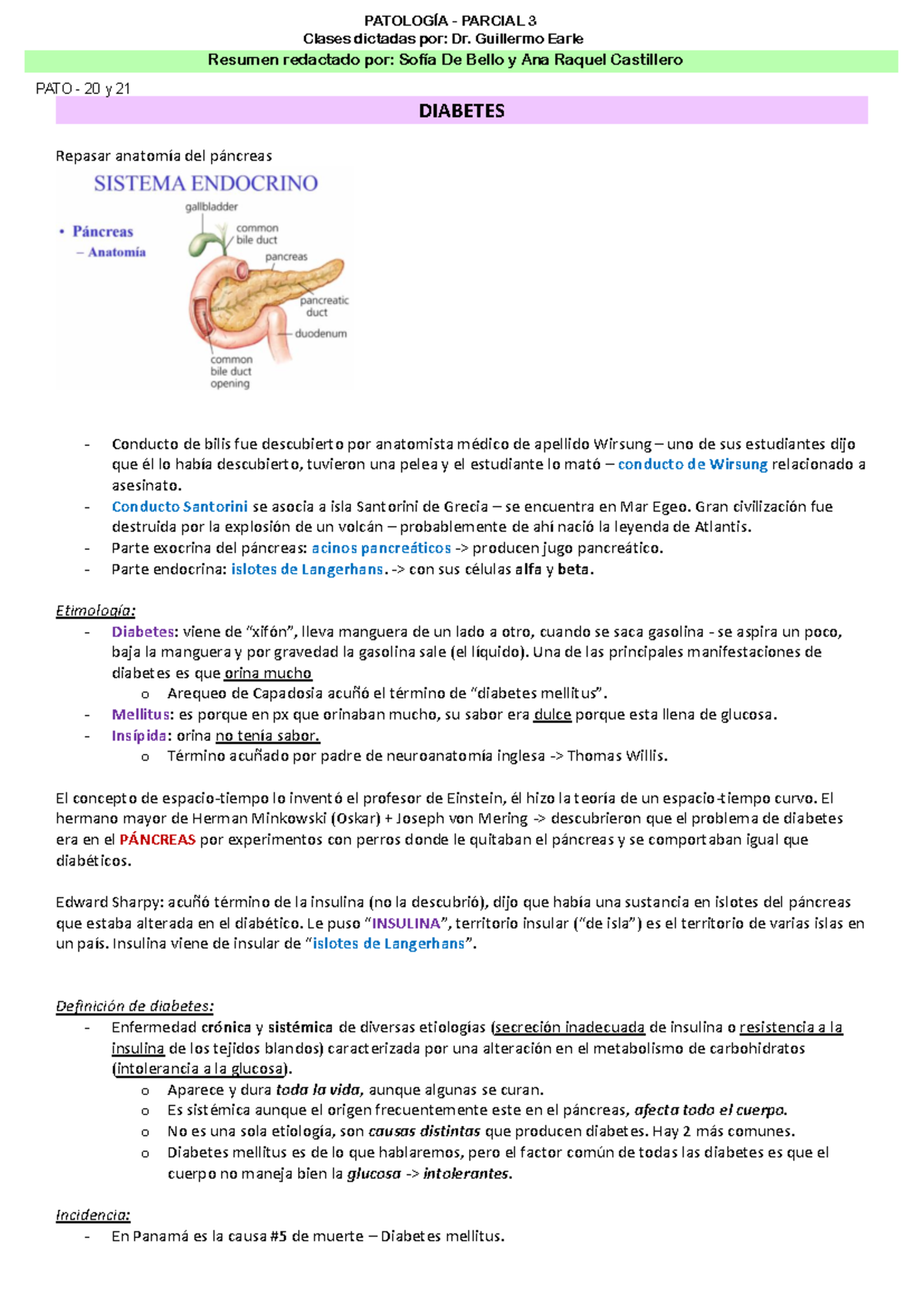 Apuntes Pato - PATO – CLASES 20 Y 21 DIABETES Repasar Anatomía Del ...