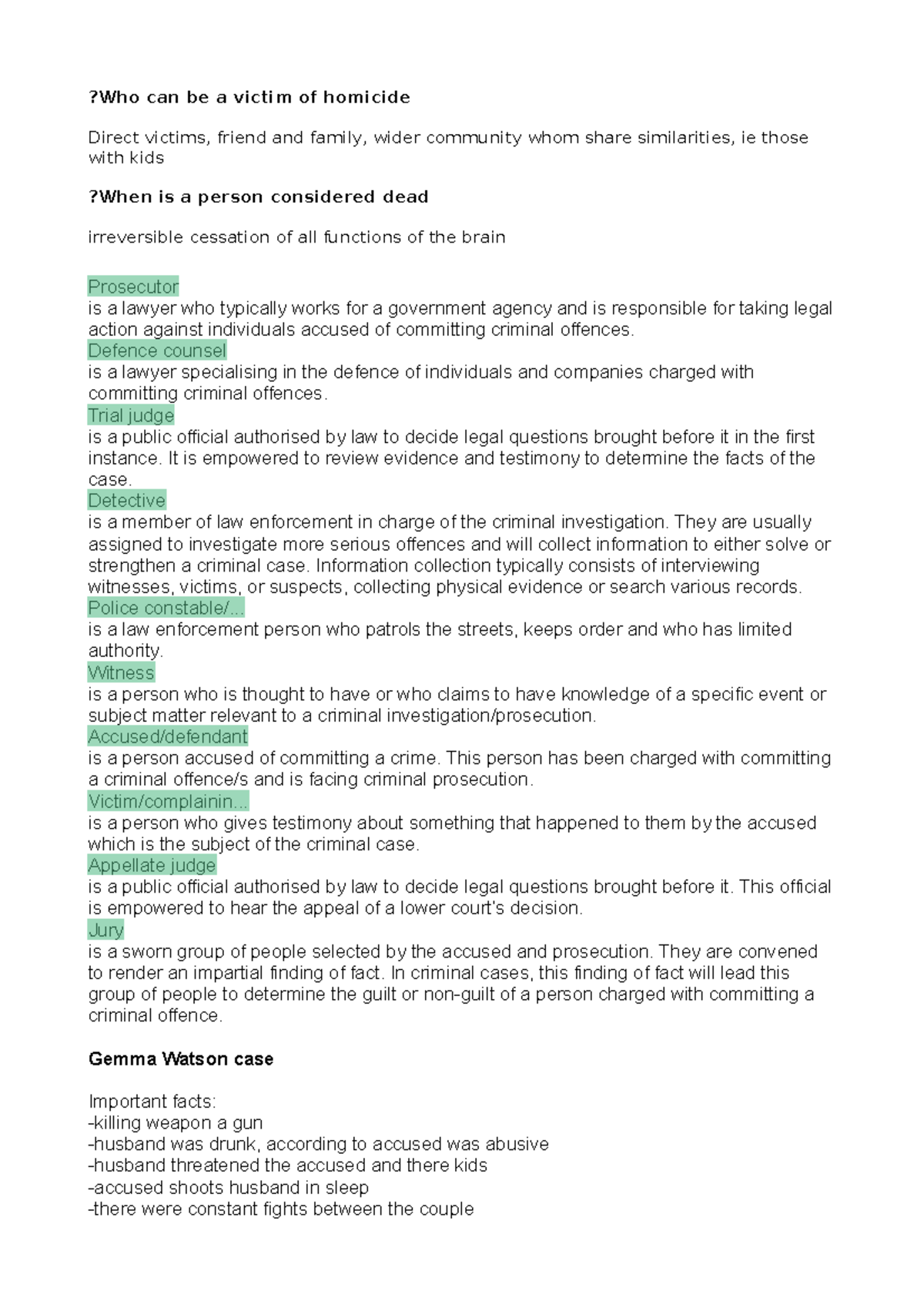 Week 2 criminal - ?Who can be a victim of homicide Direct victims ...