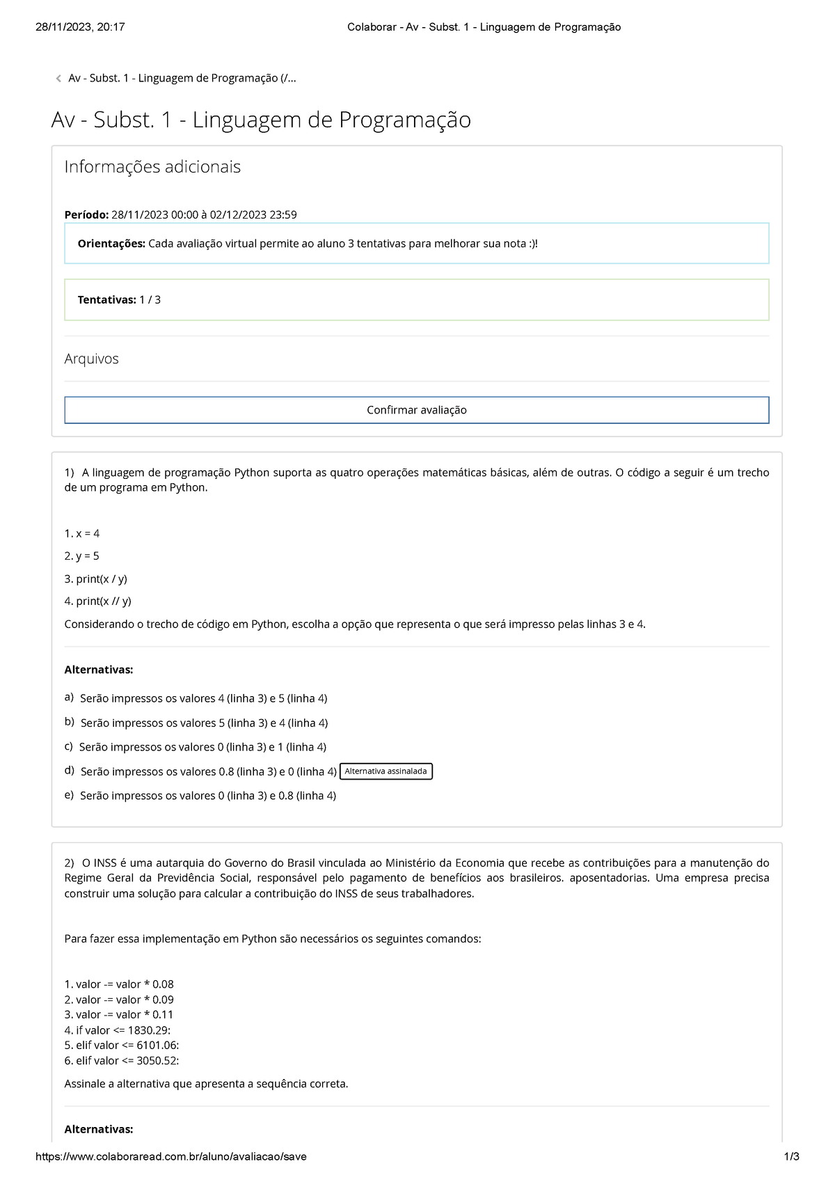 Colaborar - Av - Subst. 1 - Linguagem De Programação - 28/11/2023, 20 ...