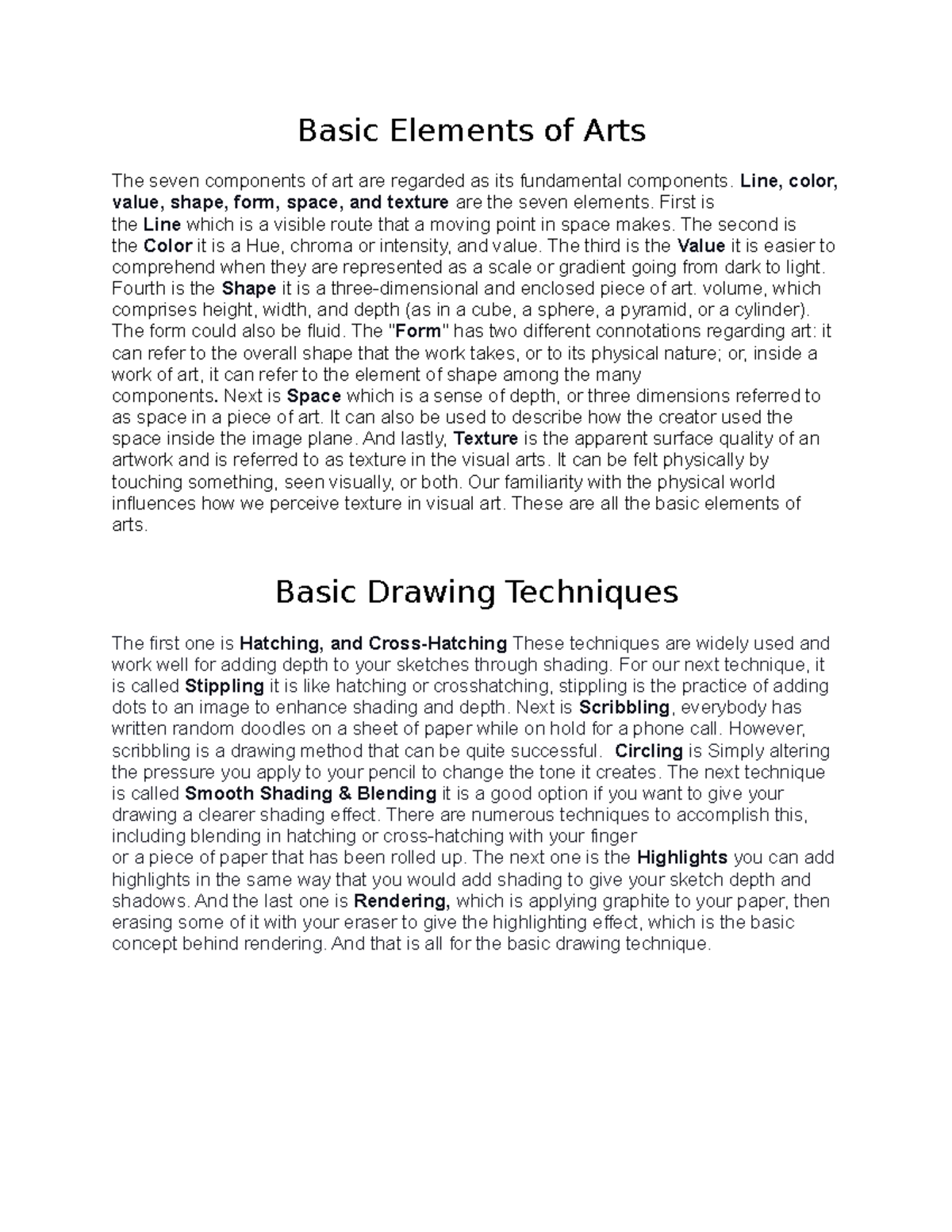 What Are The 5 Basic Elements Of Arts