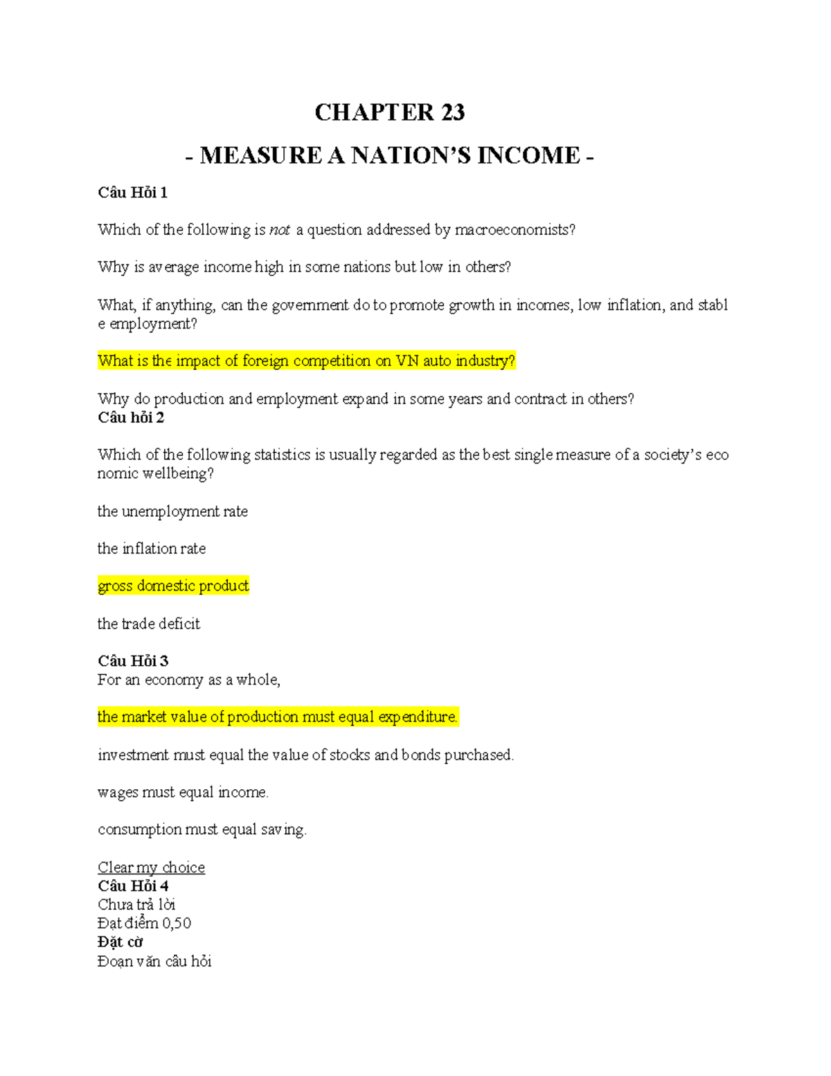 TEST 1 - Macroeconomics - Nguyễn Xuân Lâm - CHAPTER 23 - MEASURE A ...