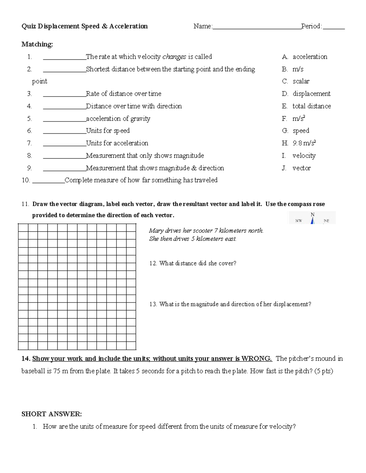 Speed & Acceleration QUIZ 1 Quiz Displacement Speed & Acceleration