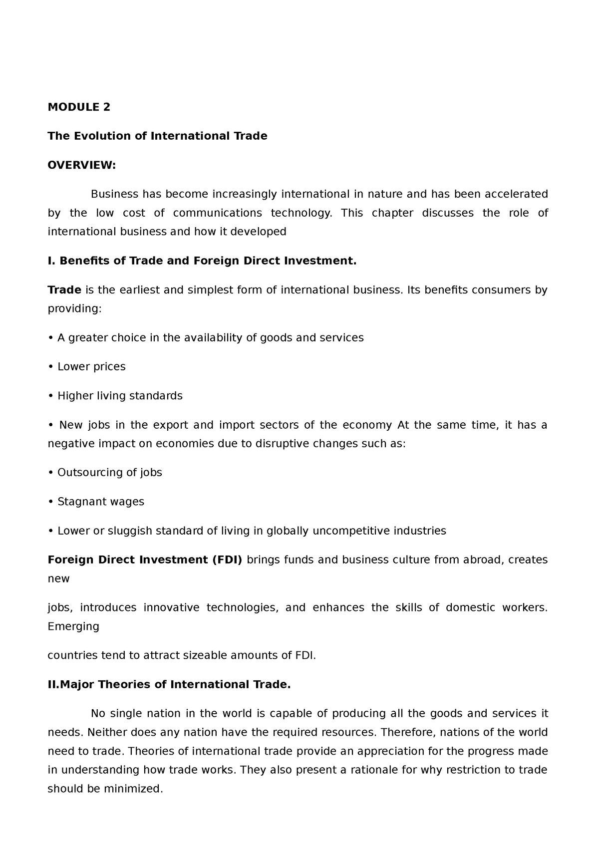 BACC2 - International Business And Trade - MODULE 2 The Evolution Of ...