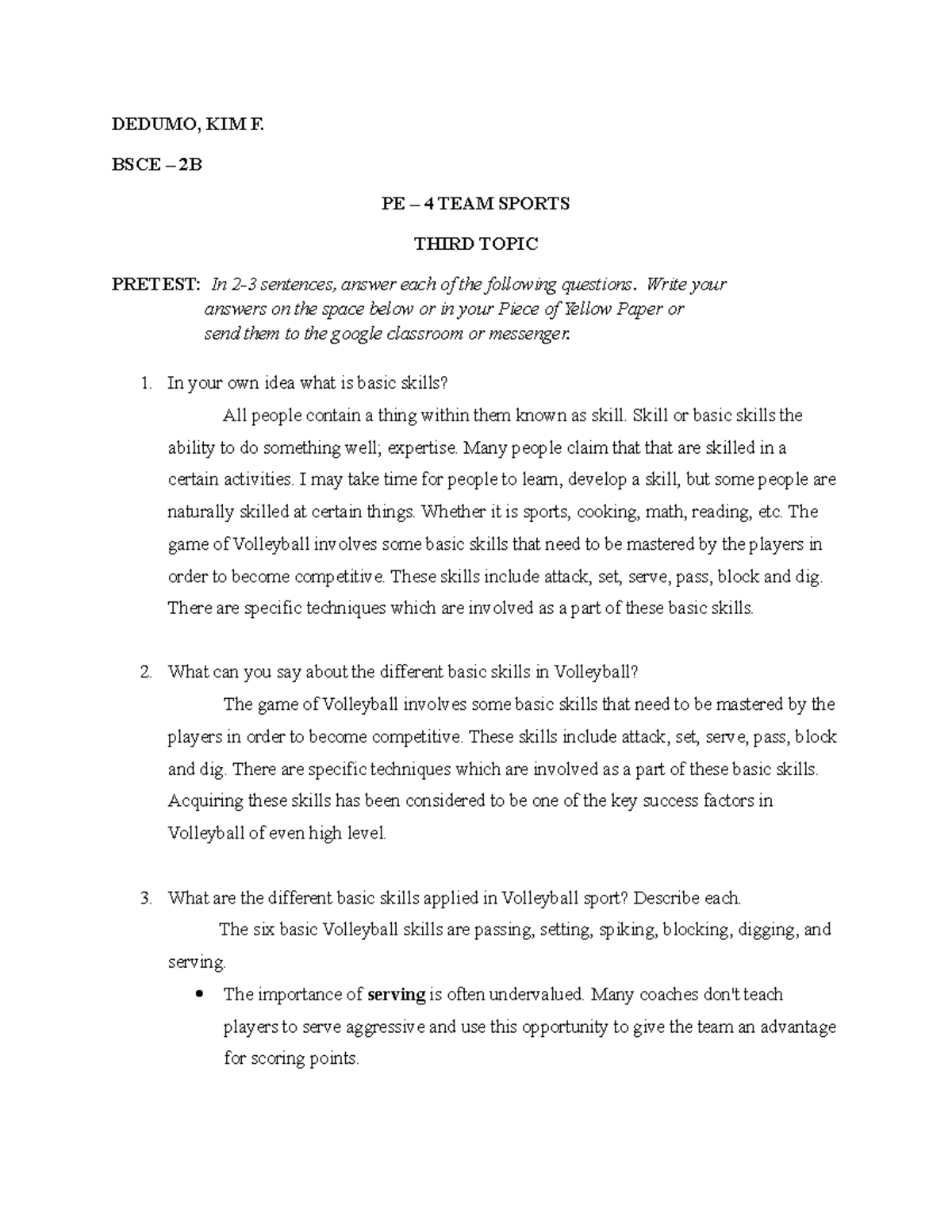 3rd Topic PE Grade 7 DEDUMO, KIM F. BSCE 2B PE 4 TEAM SPORTS