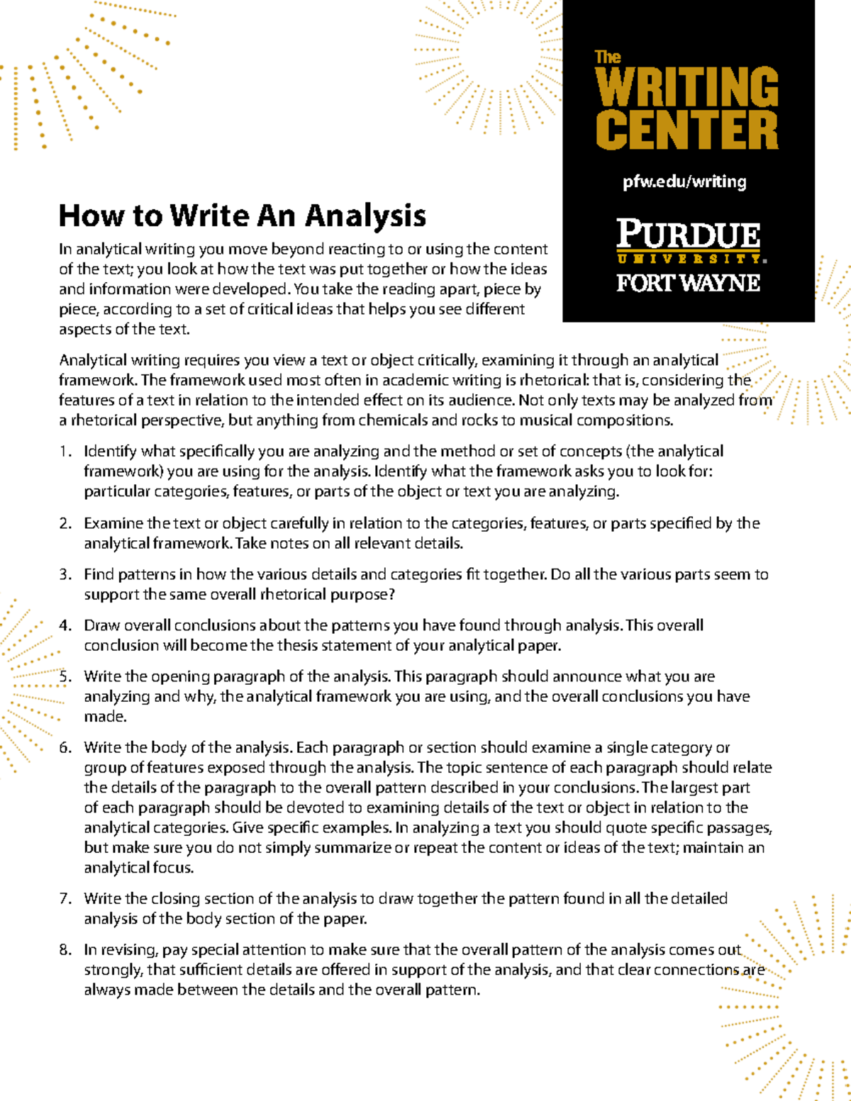 How to write an analysis The WRITING CENTER pfw/writing How to Write
