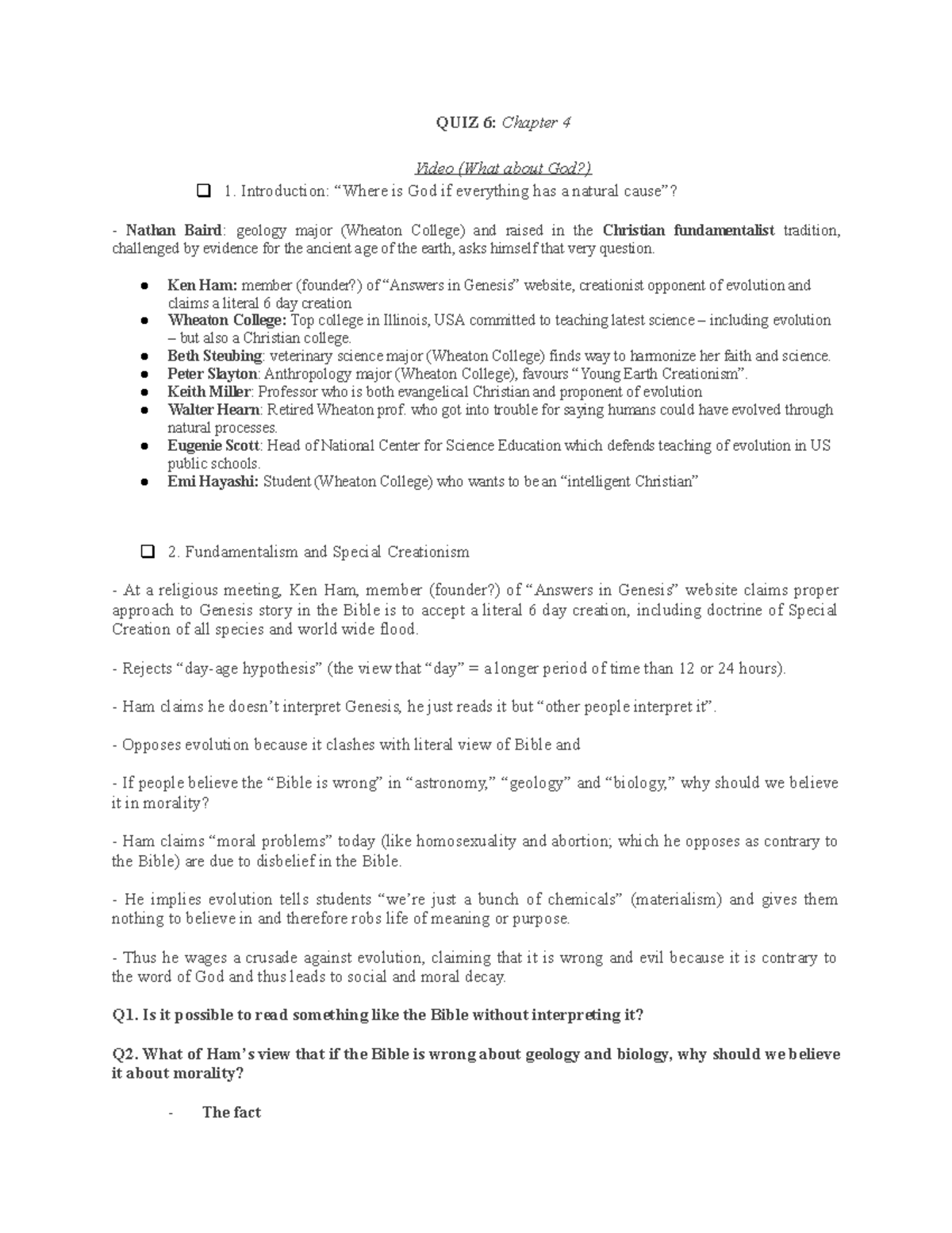 Humanities Chapter 4 QUIZ 6 Chapter 4 Video (What about God?) 1