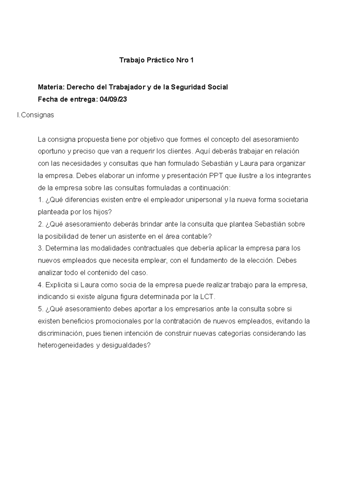 Tp 1 Derecho Del Trabajador - Trabajo Práctico Nro 1 Materia: Derecho ...