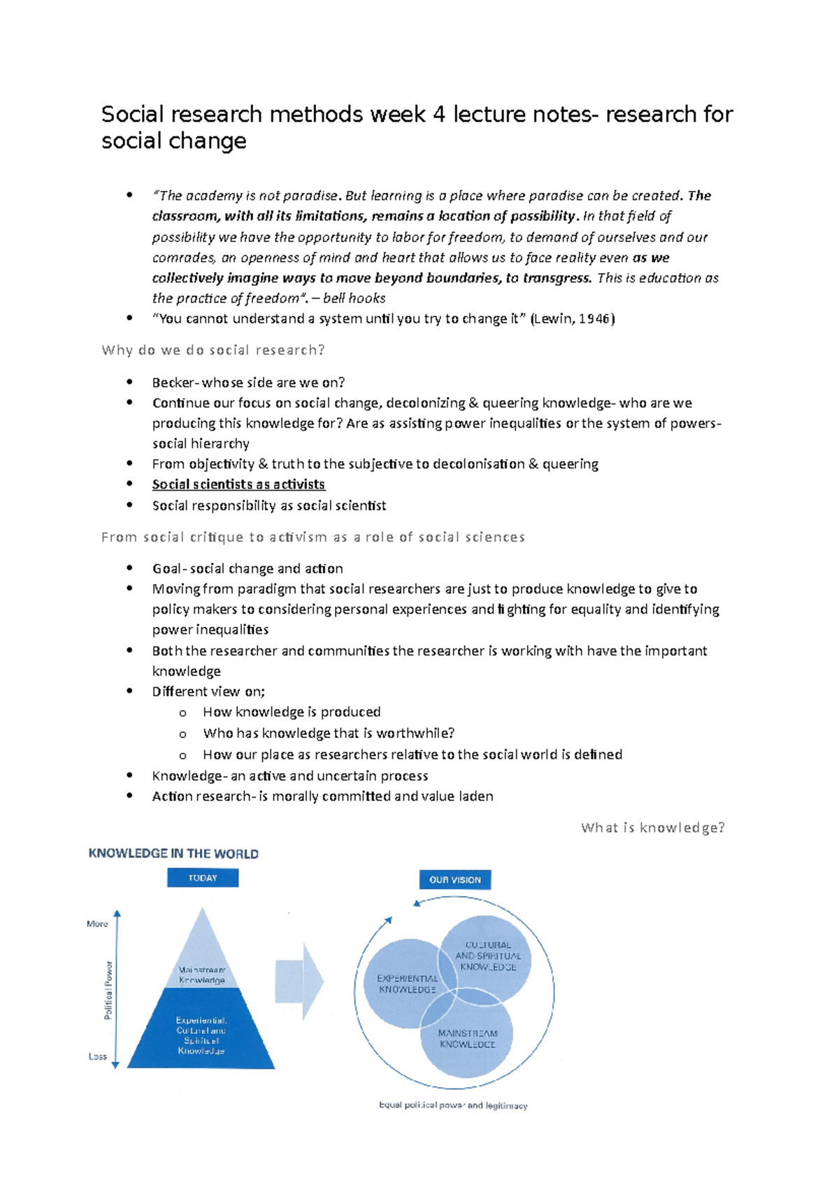 Social research methods week 4 lecture notes - But learning is a place ...