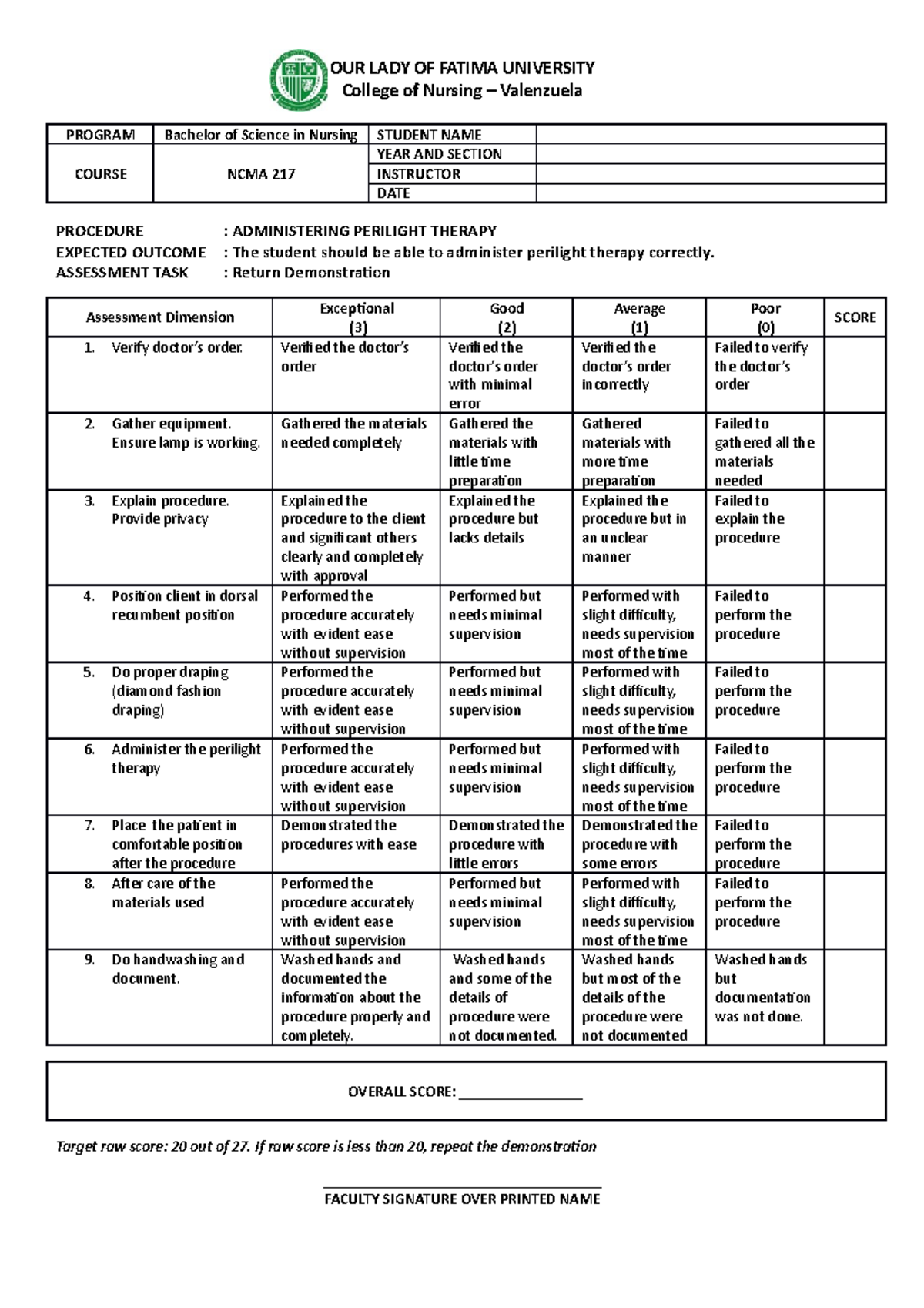 2 copy Rubrics- Perilight- Therapy - OUR LADY OF FATIMA UNIVERSITY ...