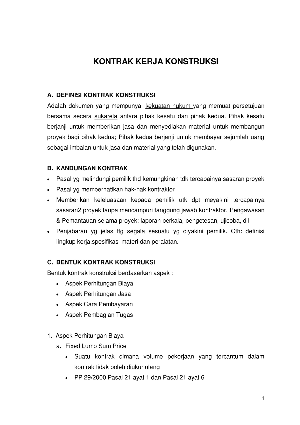 Kontrak Kerja Konstruksi - KONTRAK KERJA KONSTRUKSI A. DEFINISI KONTRAK ...