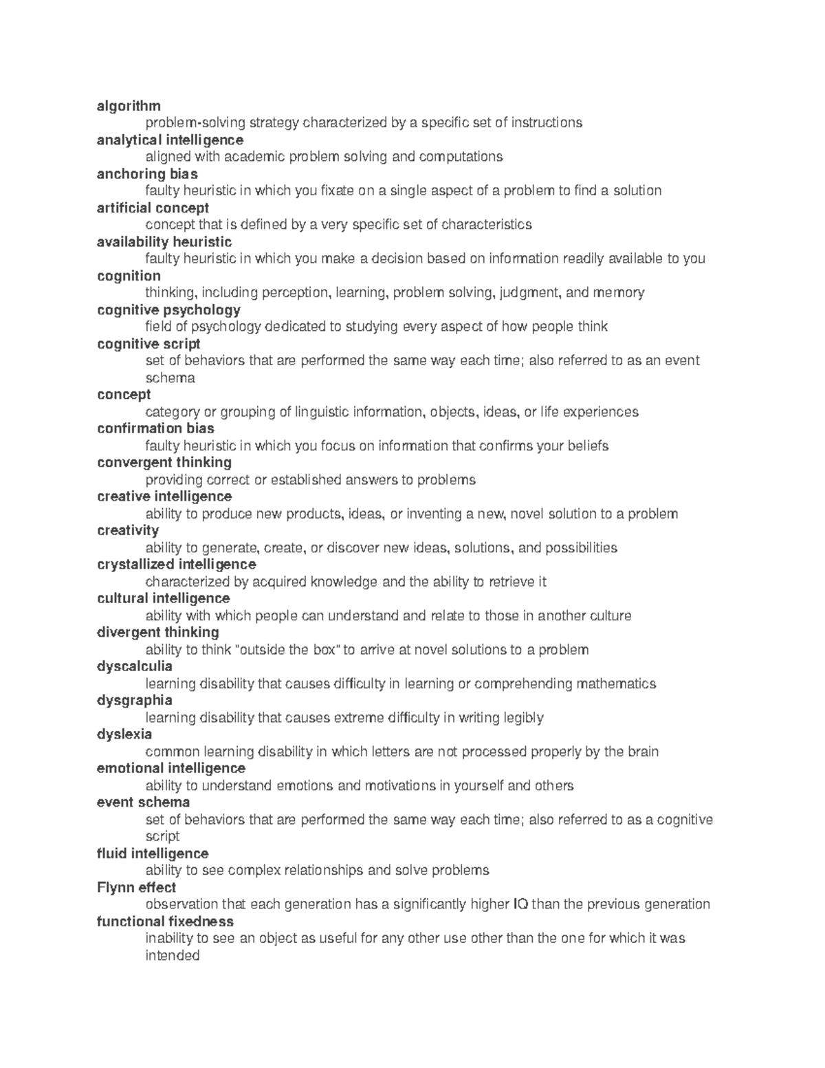 Key terms ch 7 PSYC1504 - algorithm problem-solving strategy ...