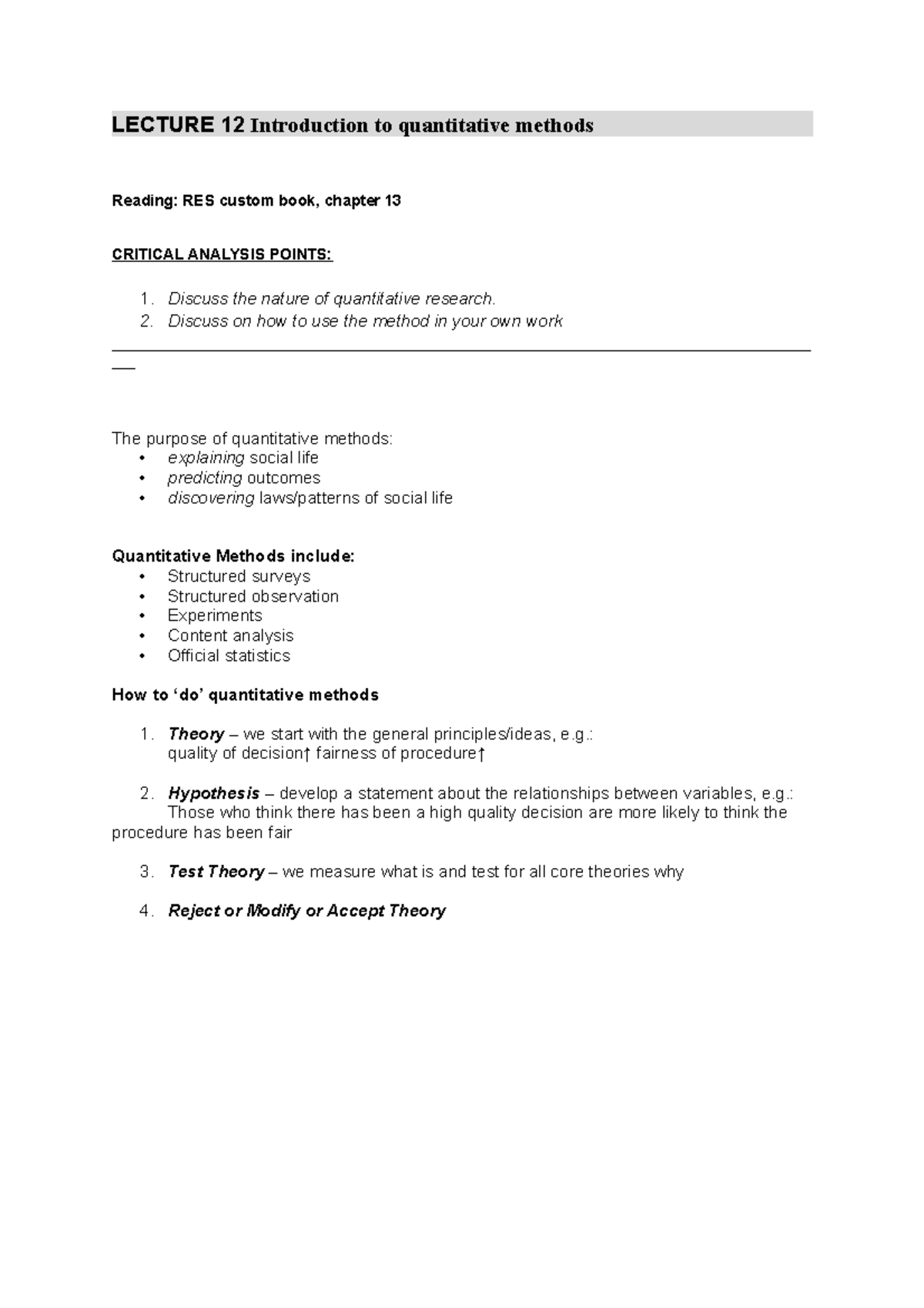 Lecture 12 - LECTURE 12 Introduction To Quantitative Methods Reading ...