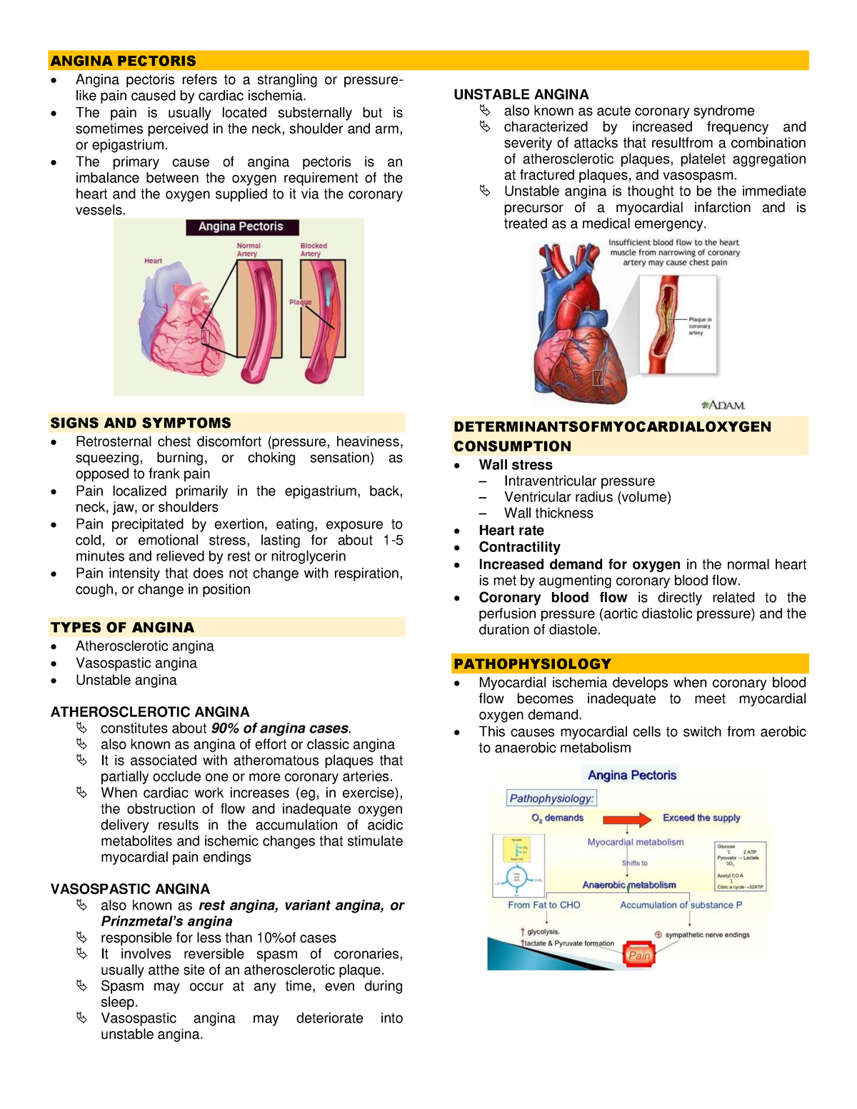 Angina- Pectoris - The pain is usually located substernally but is ...