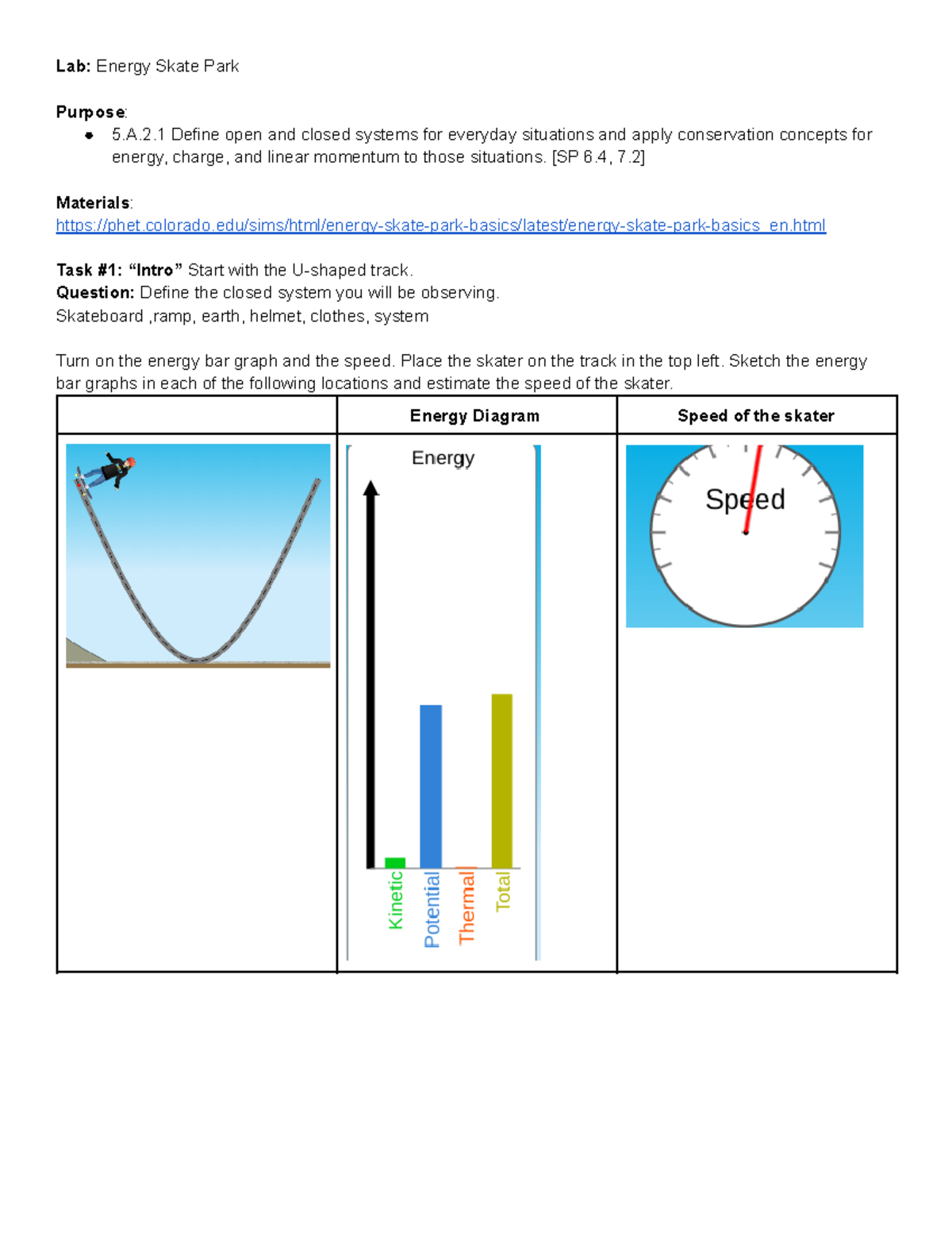 Lab Energy Skate Park - Lab: Energy Skate Park Purpose: 5.A.2 Define ...