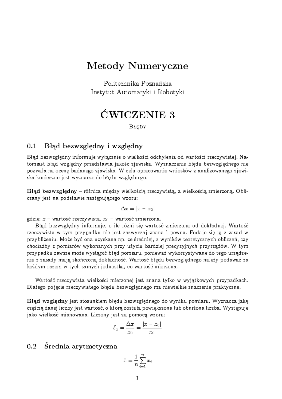 MN lab 3 - AiR - Metody Numeryczne Politechnika Poznańska Instytut ...