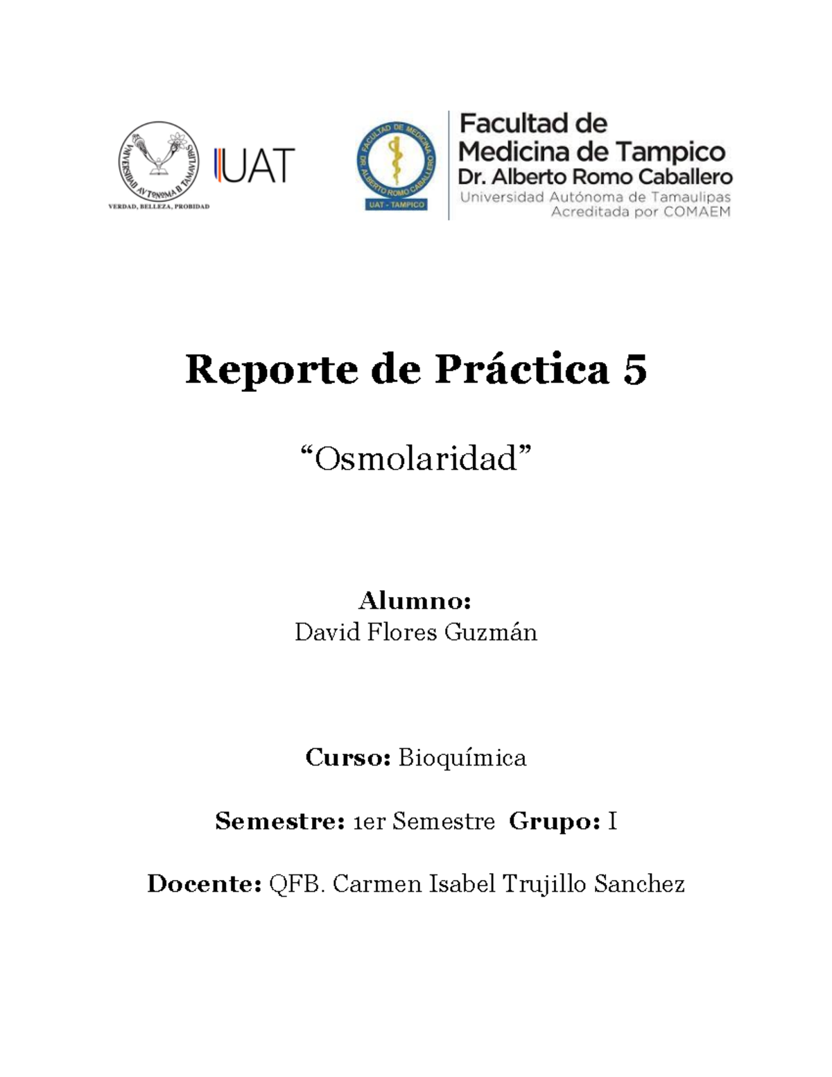 Práctica 5 Laboratorio Reporte De Práctica 5 “osmolaridad” Alumno