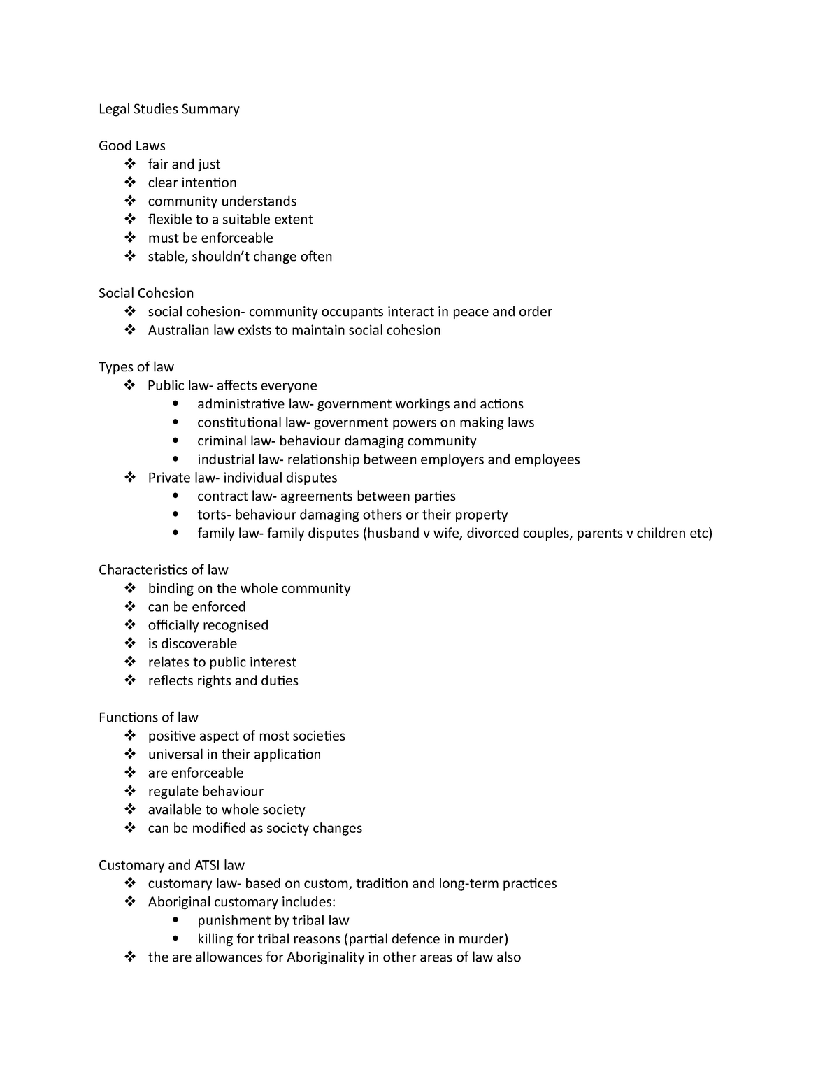 Legal Studies Summary - Lecture Note 1-10 - Legal Studies Summary Good ...