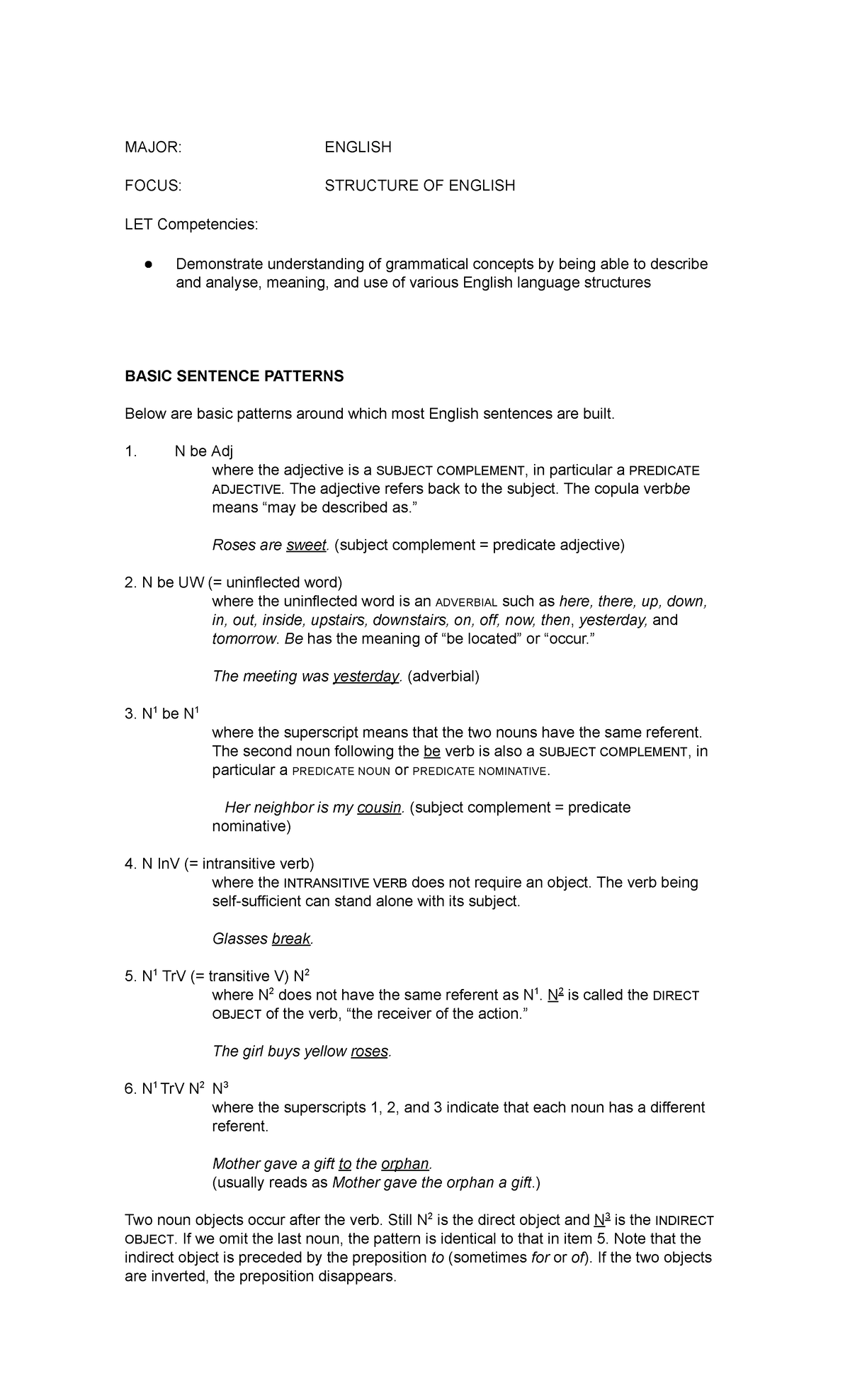 structure of english - MAJOR: ENGLISH FOCUS: STRUCTURE OF ENGLISH LET ...