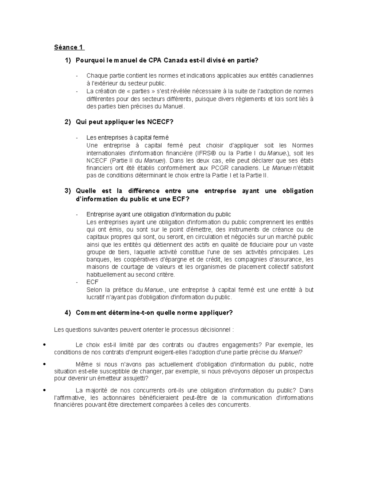 Séance 1 - Séance 1 1) Pourquoi le manuel de CPA Canada est-il divisé ...