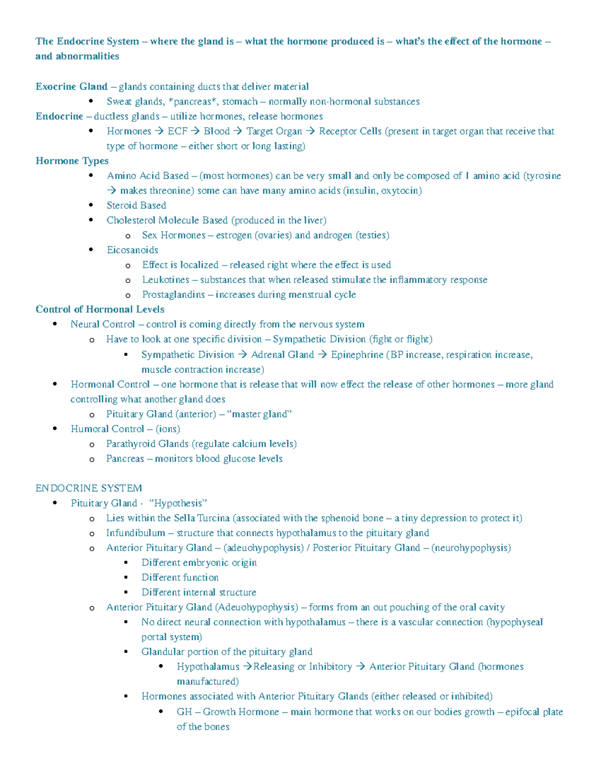 The Endocrine System - A&P Lecture Notes Guide Nursing - The Endocrine ...