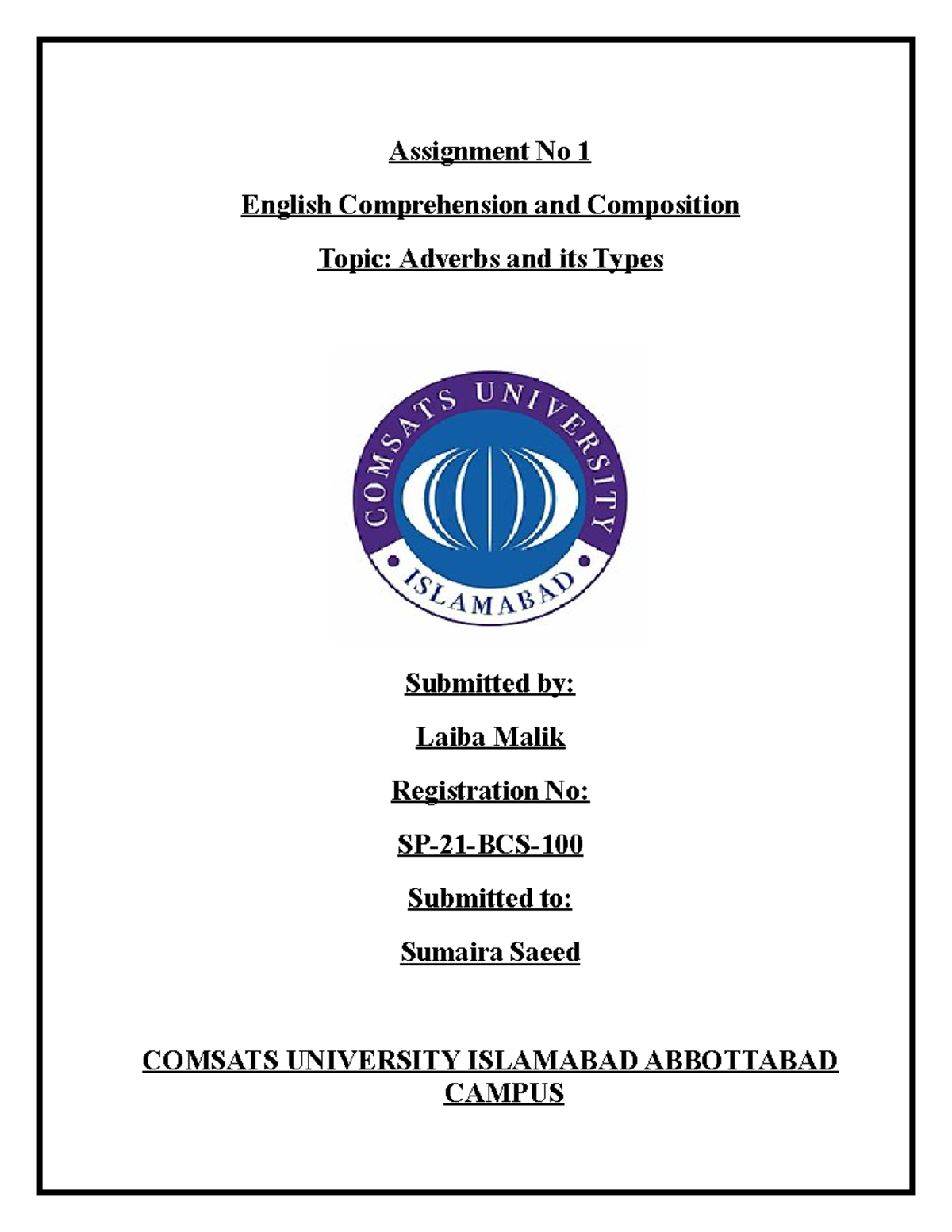 English Assignment No 1 - Assignment No 1 English Comprehension and ...