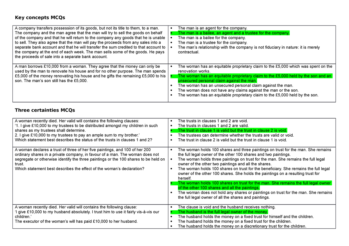 Trusts MCQ Bank - Multiple Choice questions - Key concepts MCQs A Sns-Brigh10